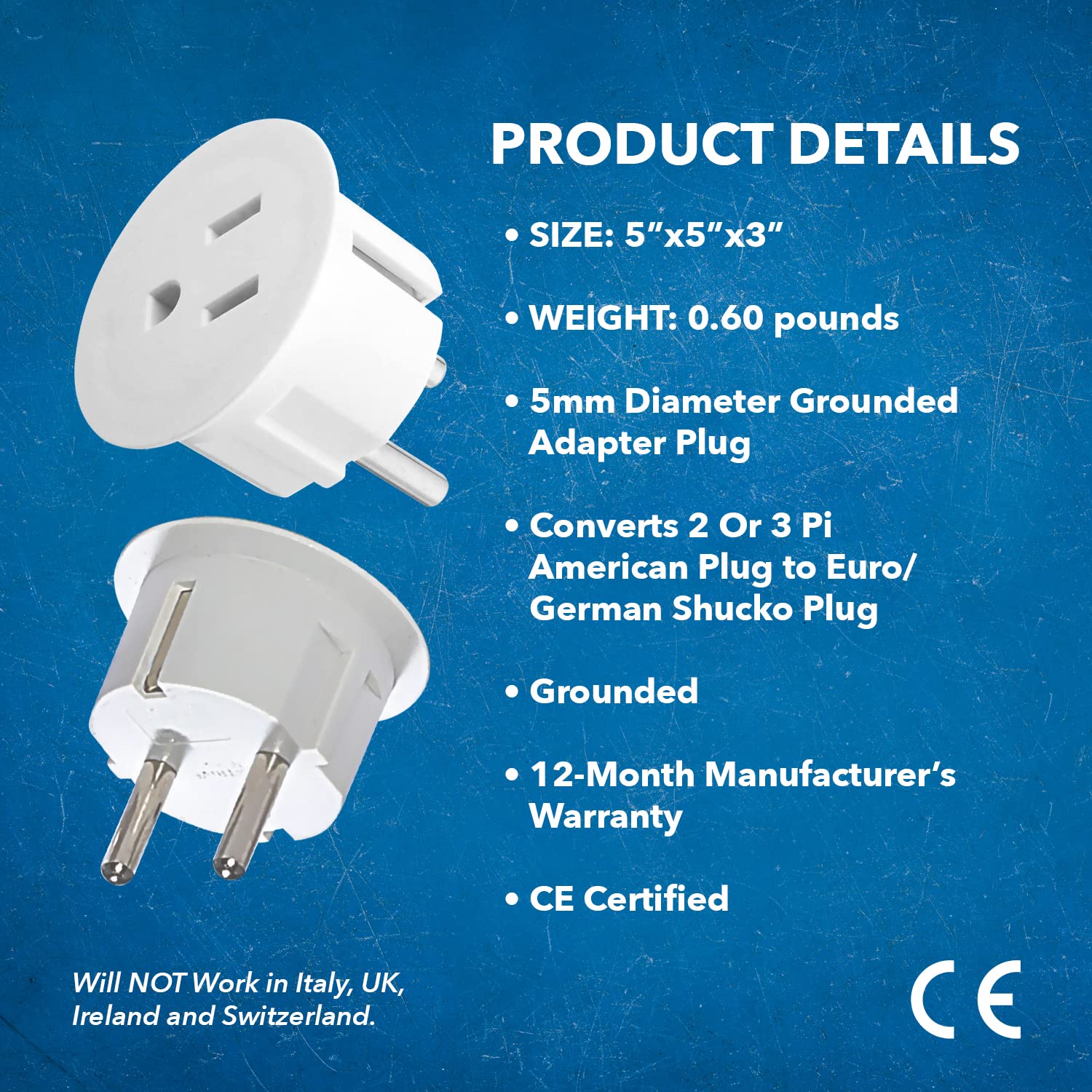 Orei Pack 6 European Travel Plug Adapter   Usa, Canada, Mexico To European Type E/F Plug Adapters   Schuko Adapter Ce Certified