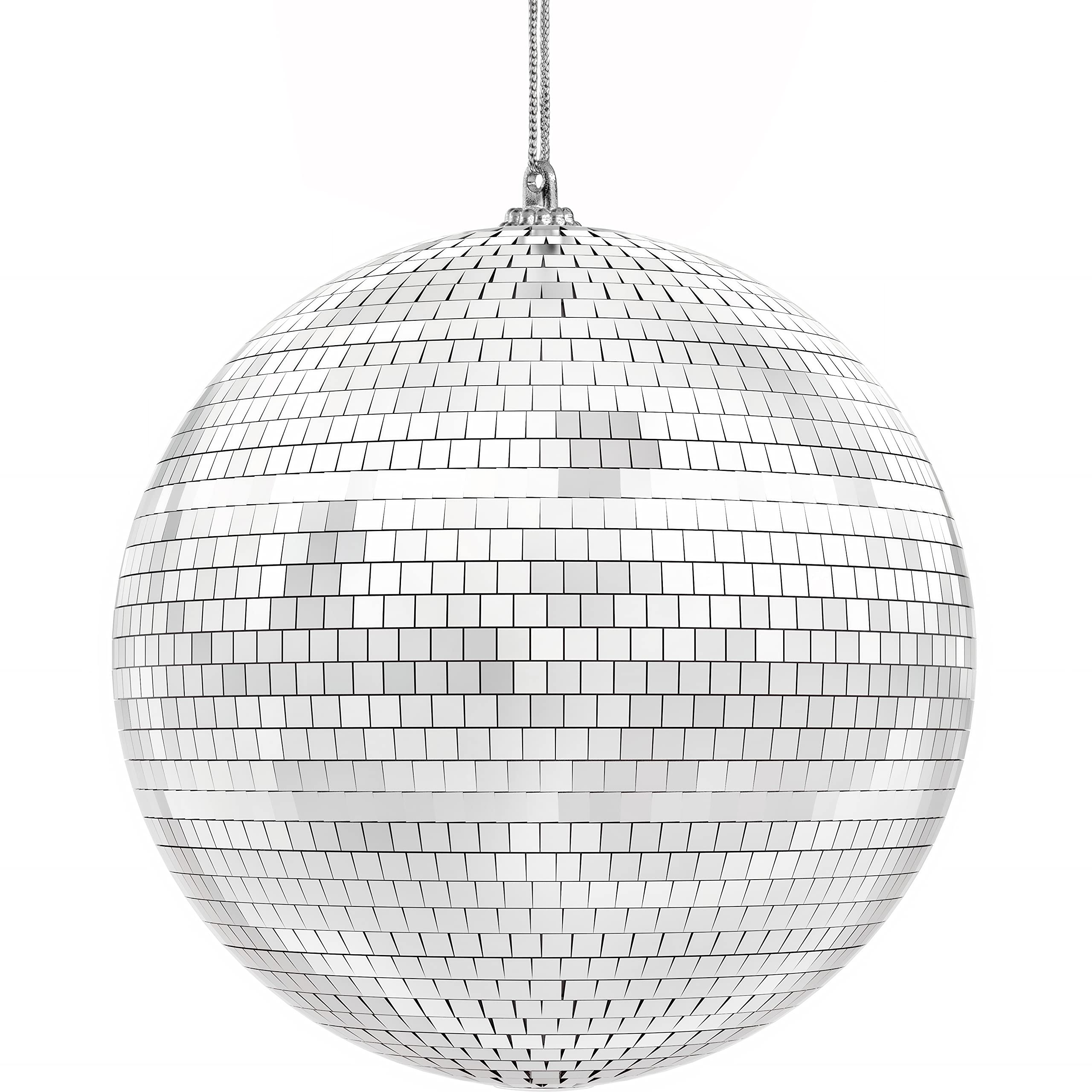 The Dreidel Company Mirror Disco Ball 6'' Inch, Silver Hanging Ball With Attached String For Ring, Reflects Light, Fun Party Hom