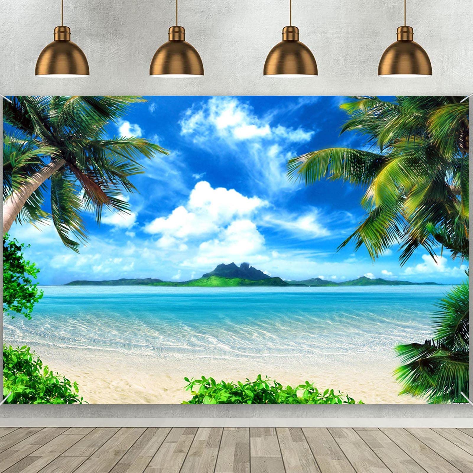 Maqtt Hawaiian Tropic Photography Background Beach Palm Tree Blue Sky And White Clouds Wedding Party Decoration Banner Photo Pho