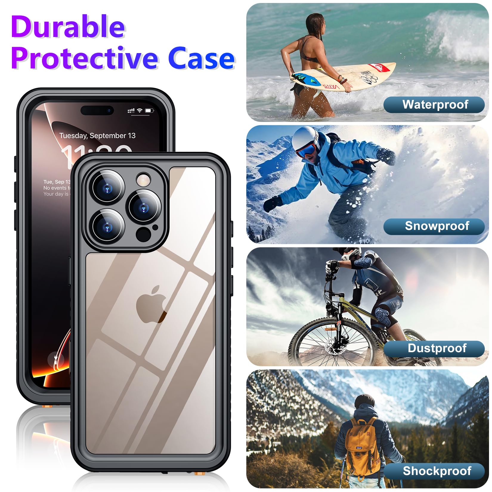 Temdan Compatible With Iphone 16 Pro Max Case Waterproof, Built In Screen & Camera Protector Ip68 Underwater Full Body 16Ft Mili