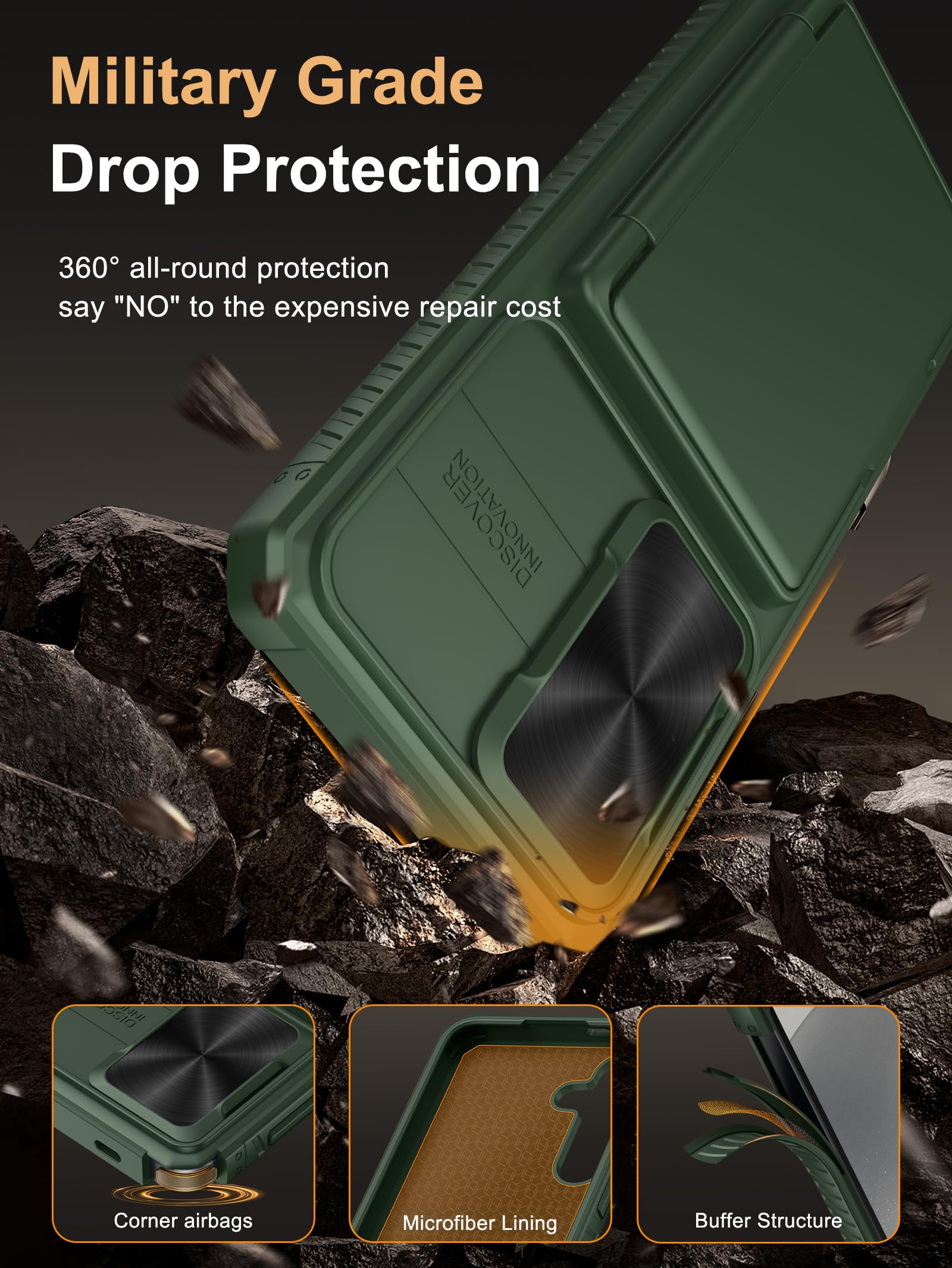 Vihibii For Samsung Galaxy S24 Plus Case With Card Holder (4 Cards) & Slide Lens Cover & Kickstand & Raised Edges Protect Screen