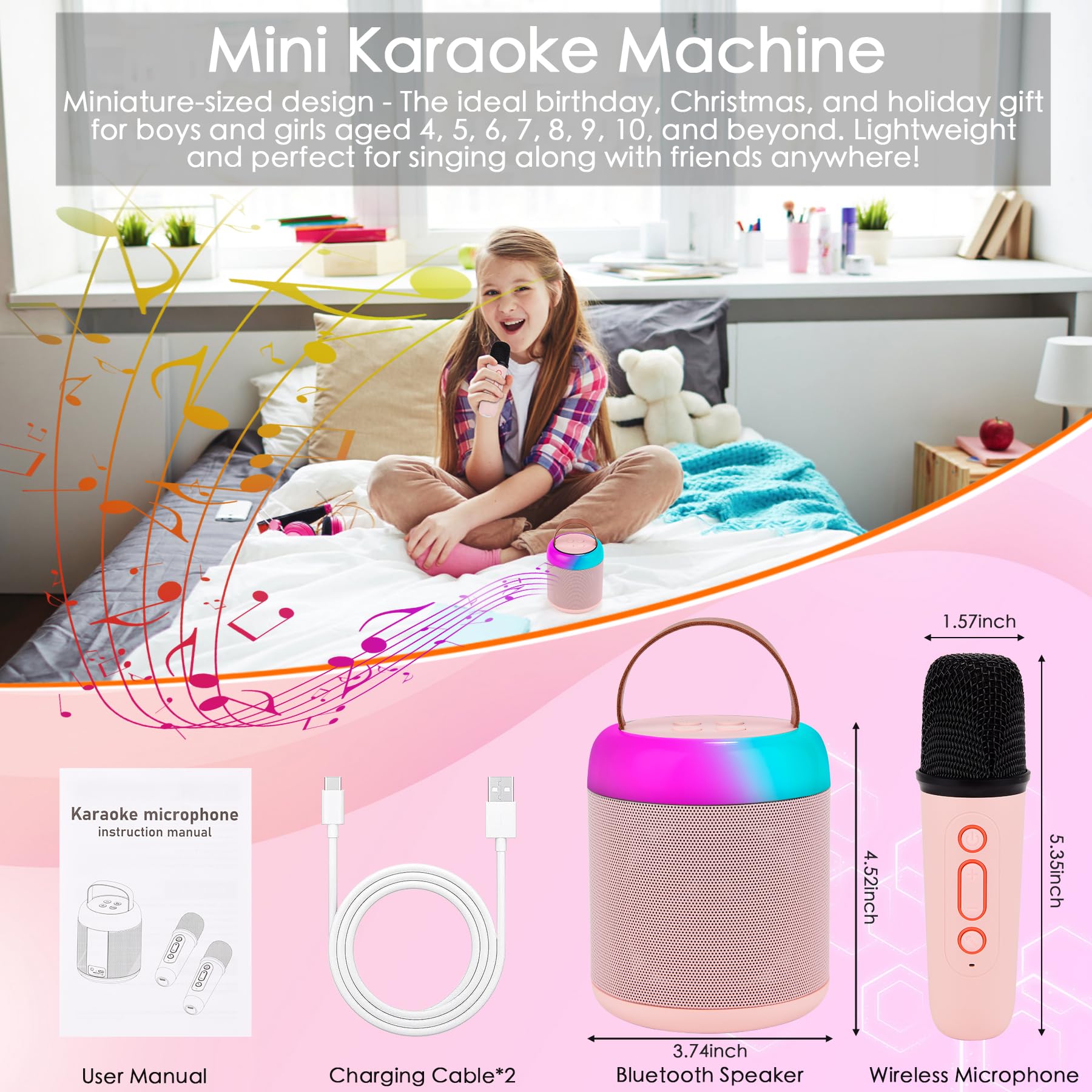 Birthday Gifts For 3, 4, 5, 6, 7, 8, 9, 10, 11, 12 Year Old Toys Girls Boys, Christmas Stocking Stuffers,Karaoke Machine For Kid