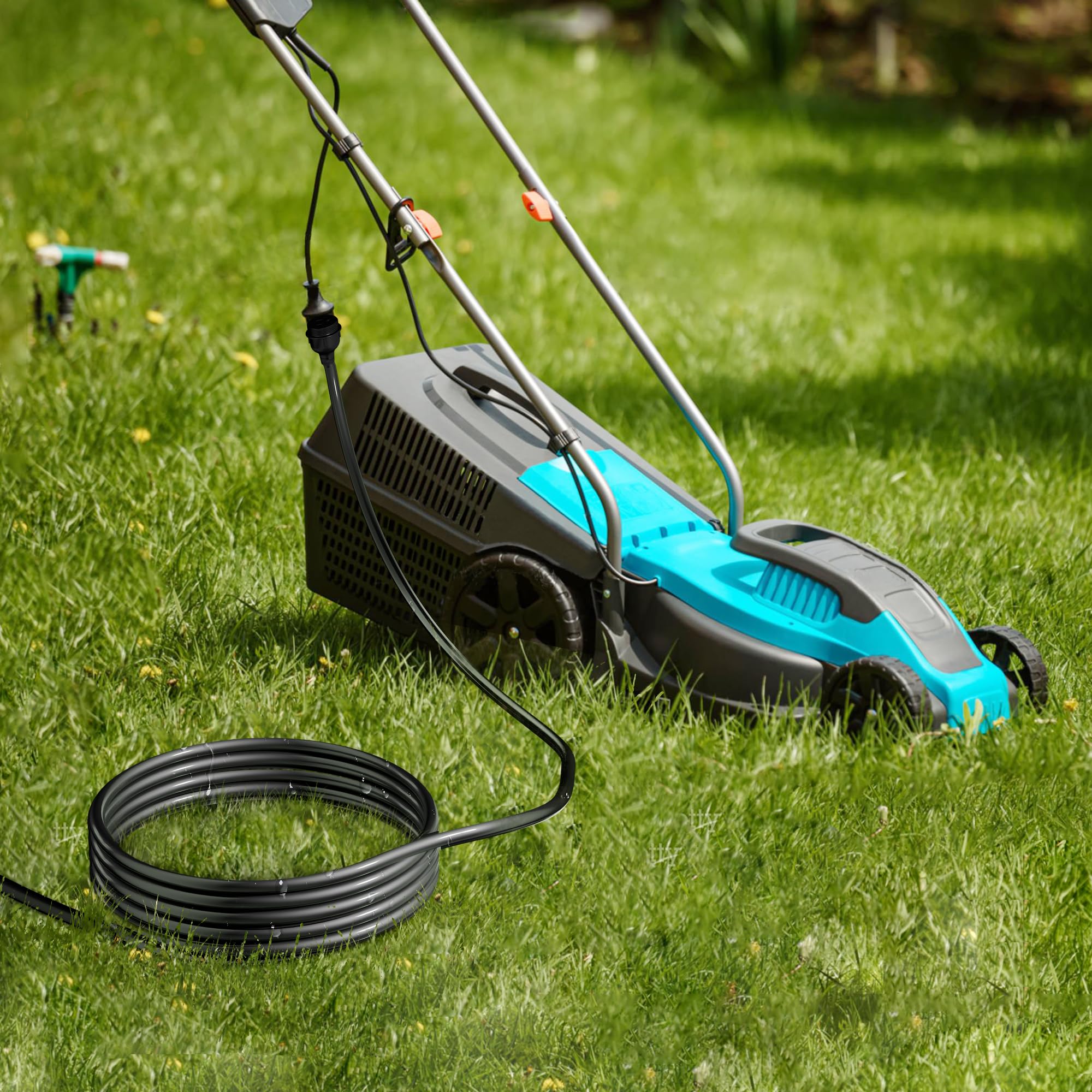 50Ft Green Outdoor Extension Cord, Evenly Spaced 6 Outlets Plugs With Waterproof Cover, 16/3 Sjtw Weatherproof Multiple Outlets