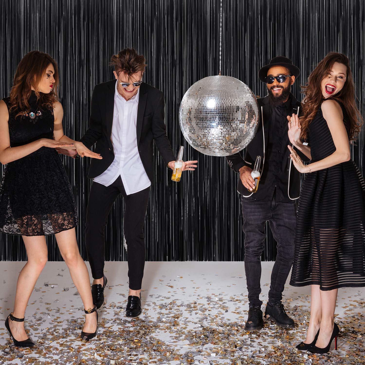 4 Pcs Foil Fringe Curtains Backdrop Metallic Tinsel Streamers Photo Booth Backdrops Door Fringe Curtains For Wedding Birthday Ha