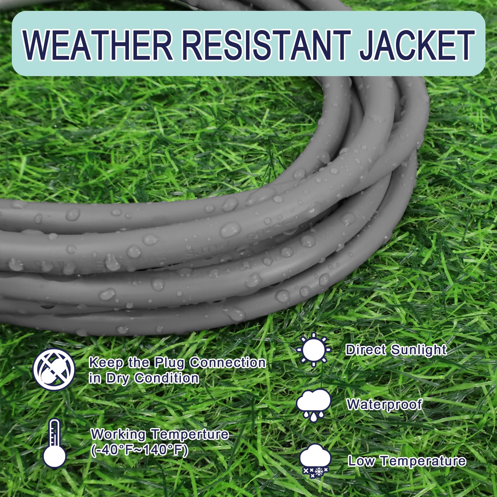 Greenprosper 15 Ft Indoor Outdoor Grey Extension Cord, 16 Gauge Waterproof Electrical Power Cable, 16/3 Sjtw 3 Prong Grounded Pl