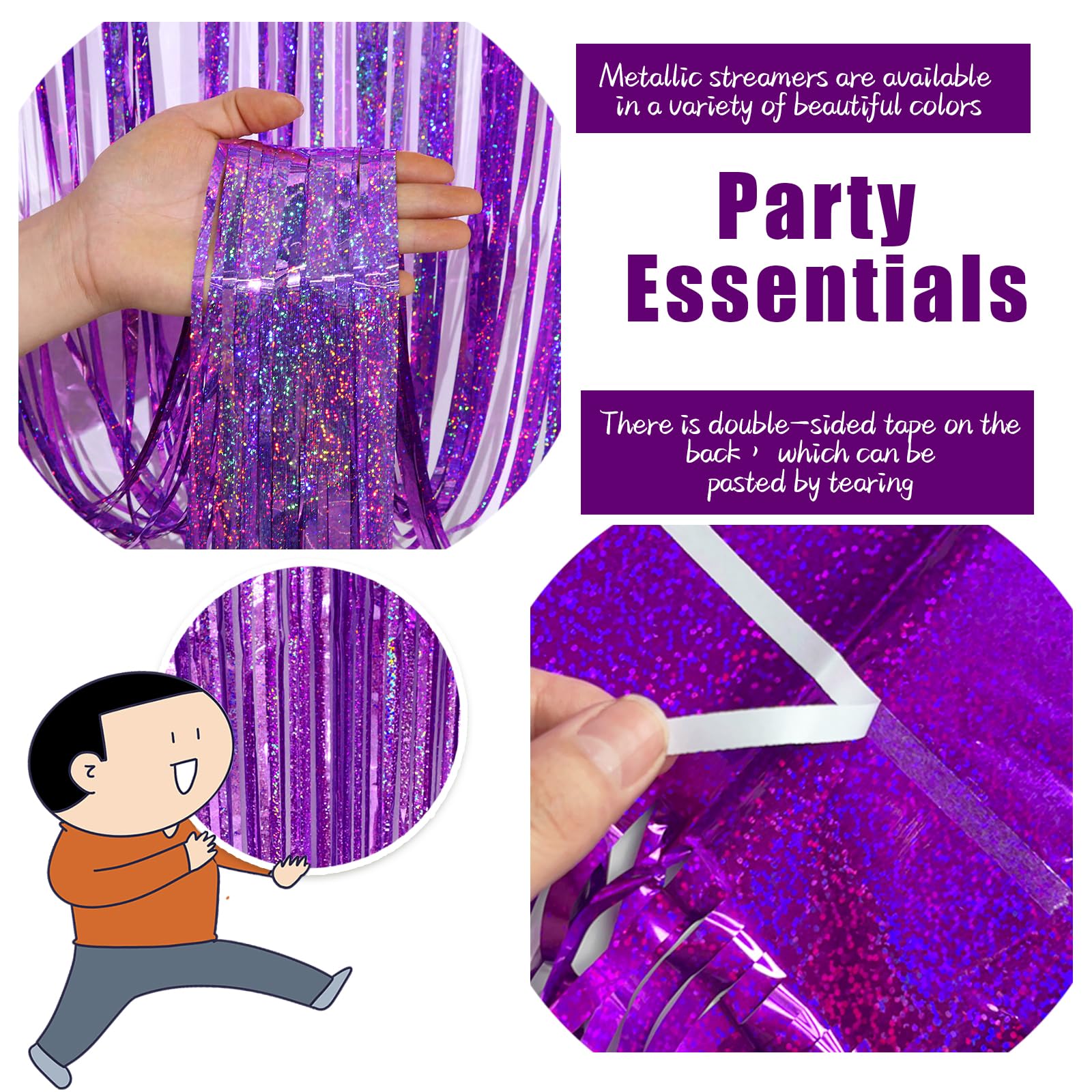 3 Pack Purple Backdrop Tinsel Streamers Foil Fringe Backdrop Halloween Party Decorations Purple Backdrop Curtain Birthday Gradua