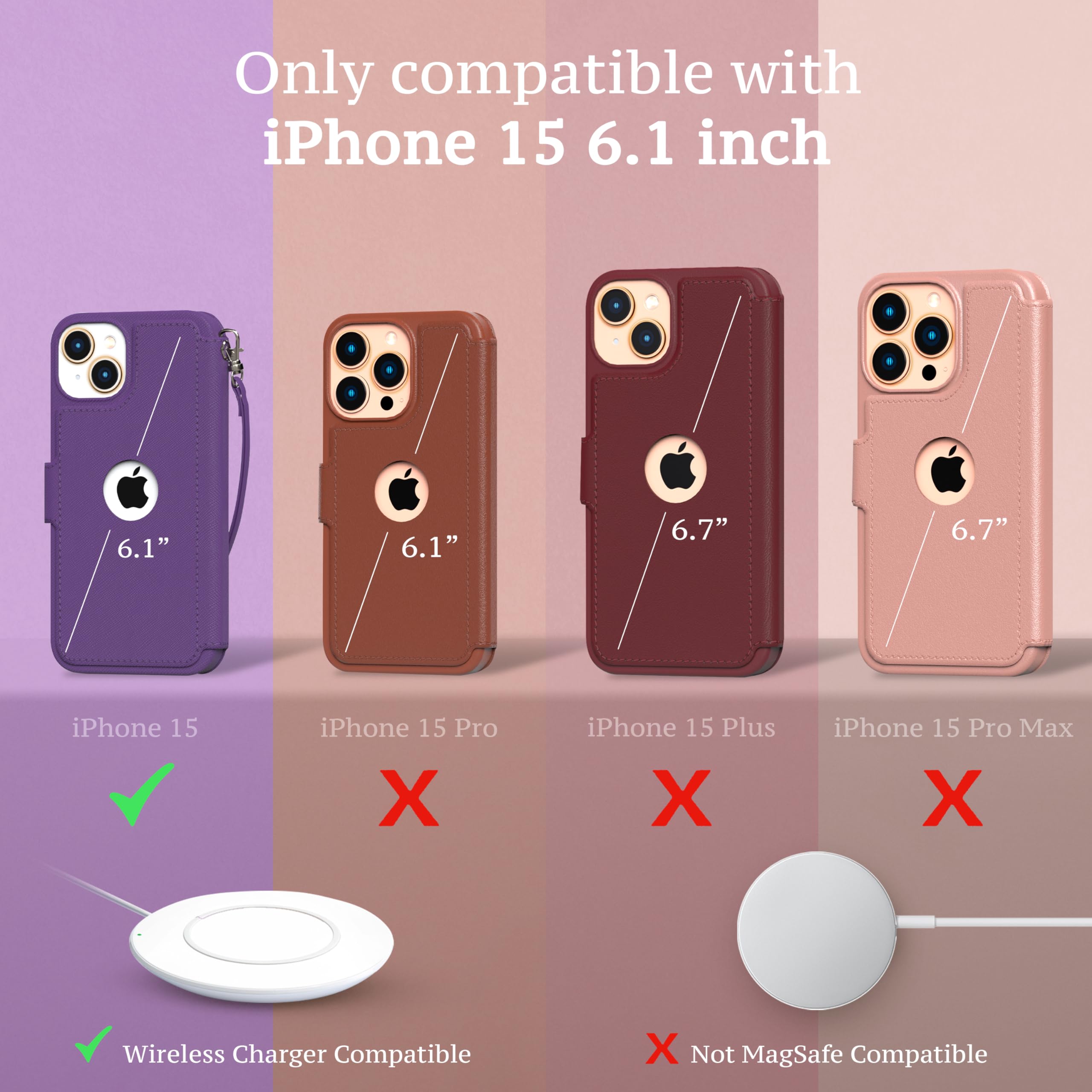 Compatible For Iphone 15 Wallet Case For Women And Men, Case With Card Holder [Slim & Protective] For Apple 15 (6.1   ), Vegan L