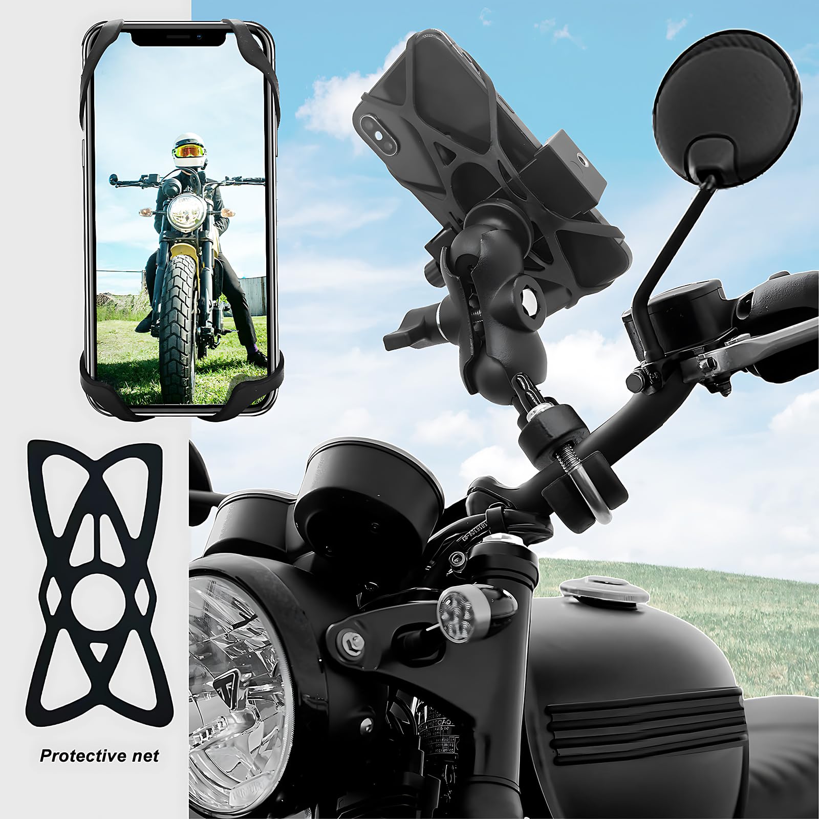 Bike Bicycle Phone Holder, Motorcycle Handlebar Phone Mount, Cell Phone Clamp Accessories, Scooter Phone Clip For Iphone 15 Pro