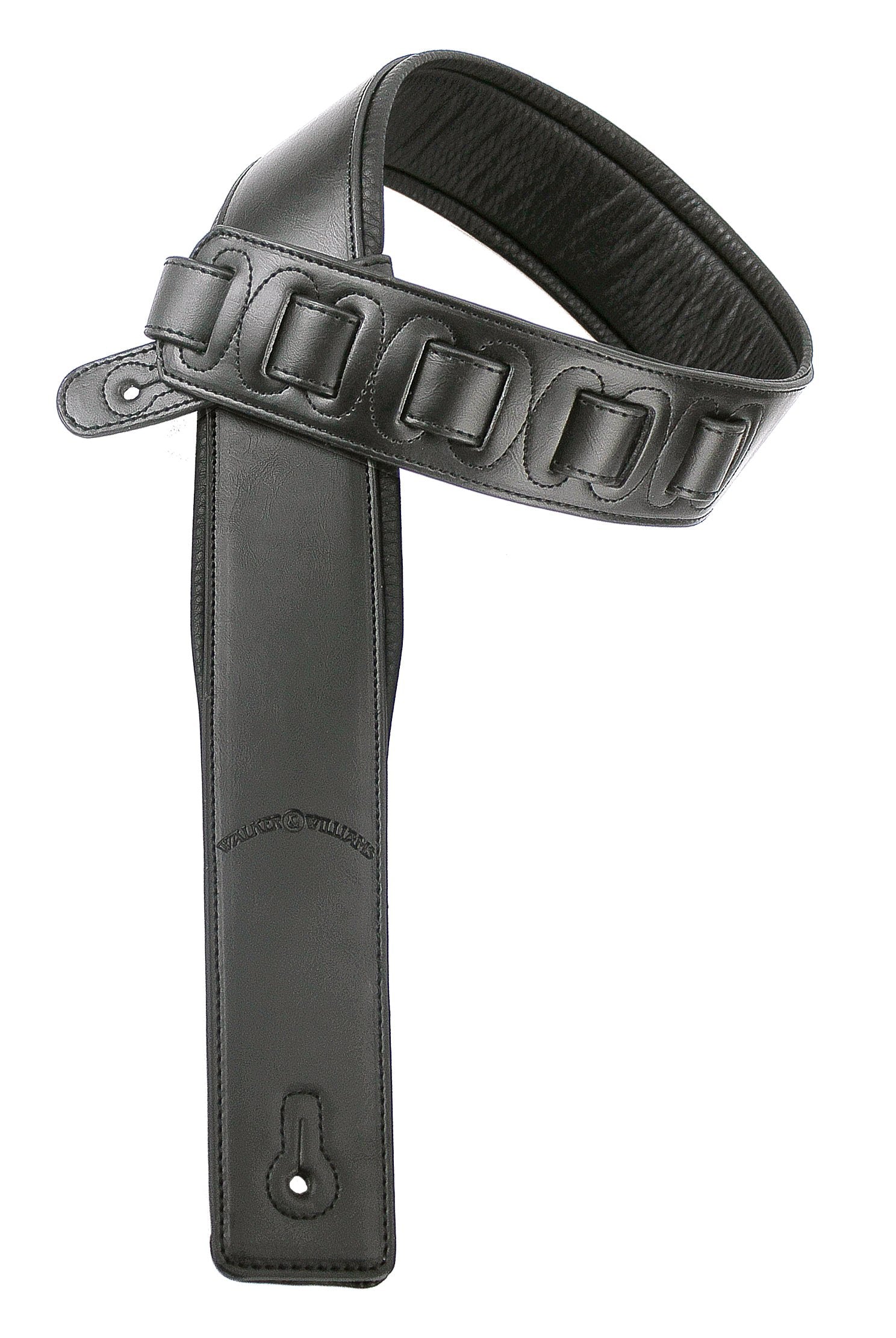 Walker & Williams G 918 Handmade Natural Finish Black Leather Padded Guitar Strap For Acoustic, Electric, And Bass Guitars