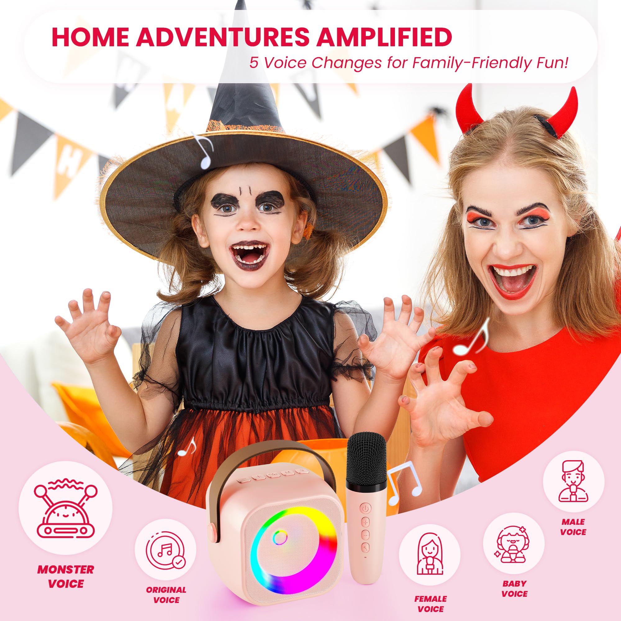 Mini Karaoke Machine For Kids Adults, Portable Bluetooth Speaker With Wireless Microphone, For Girls 4,5,6,7,8,9,10,12 Year Old