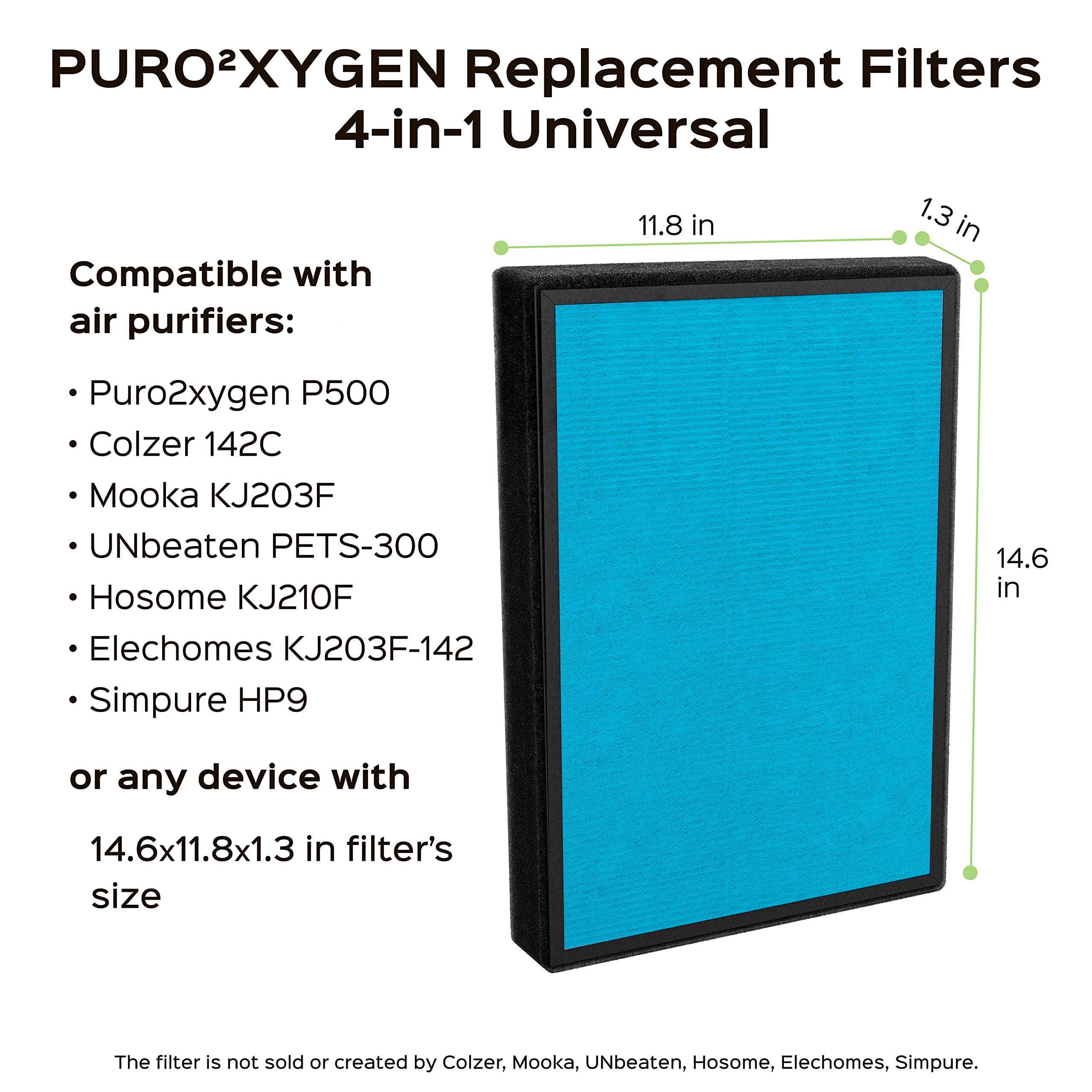 Puroxygen P500_F2 Replacement Filter, Compatible With Colzer 142C, Mooka Kj203F, Unbeaten Pets 300, Hosome Kj210F, Elechomes Kj2