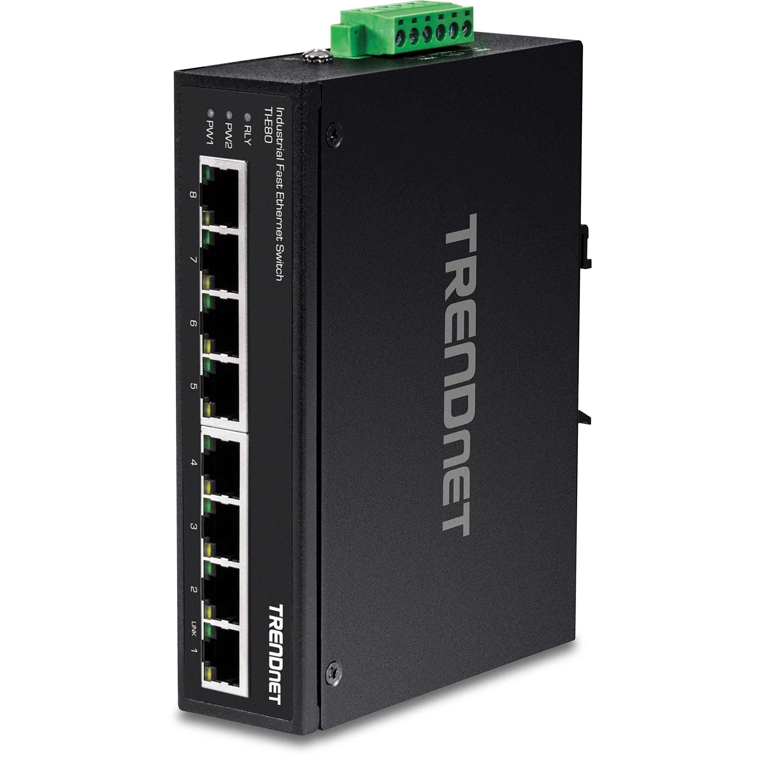 TRENDnet 8-Port Industrial Fast Ethernet DIN-Rail Switch, TI-E80, 8 x Fast Ethernet Ports, IP50 Rated, Extreme Temperature Opera