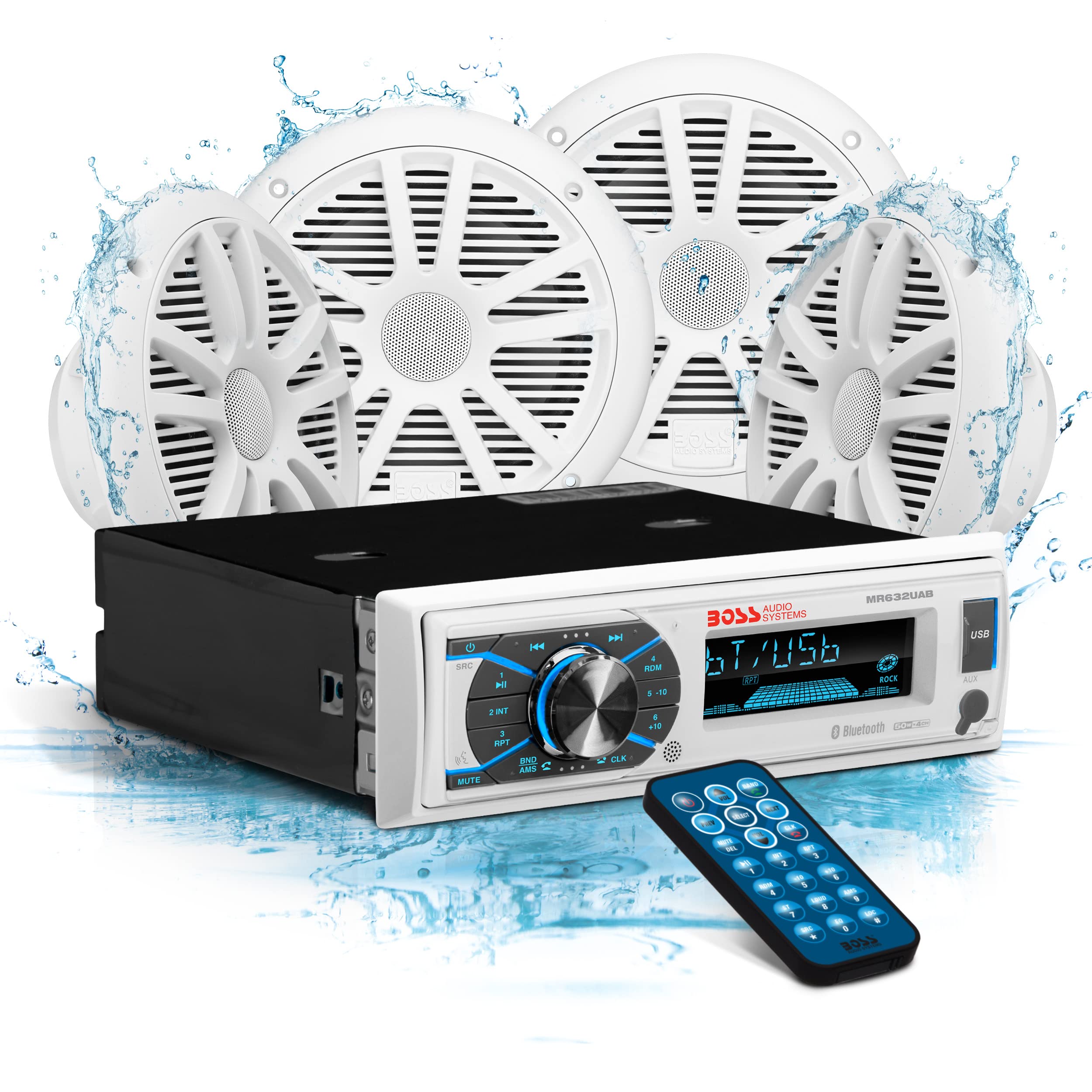 Boss Audio Systems Mck632Wb.64 Marine Stereo Package   Bluetooth,     No Cd Dvd Mp3 Usb Wma Am Fm Radio, 6.5 Inch Speakers, Ante