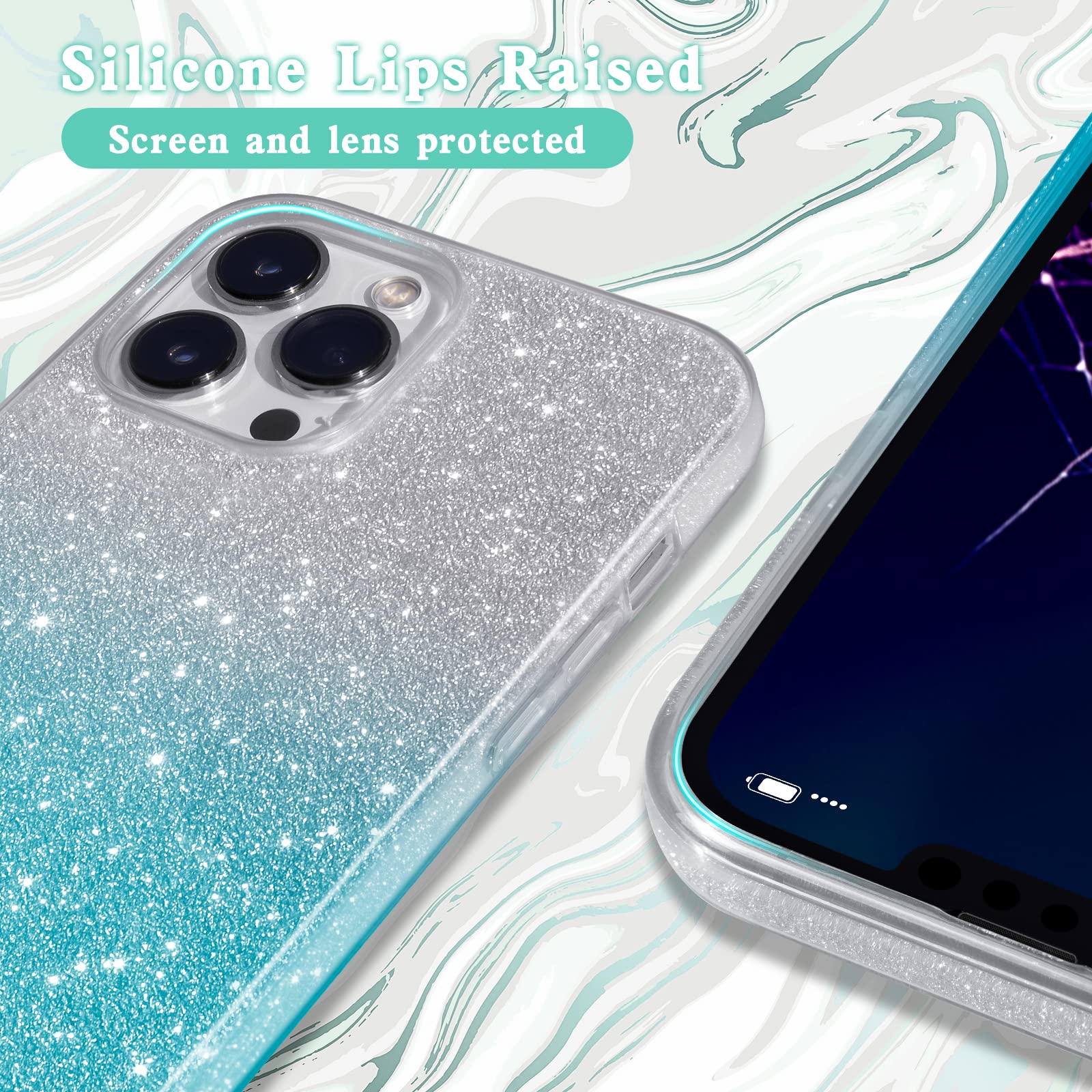 MATEPROX iPhone 13 Pro Bling Sparkle Glitter Hybrid TPU PC Phone Case Gradient Green 6.1 inch