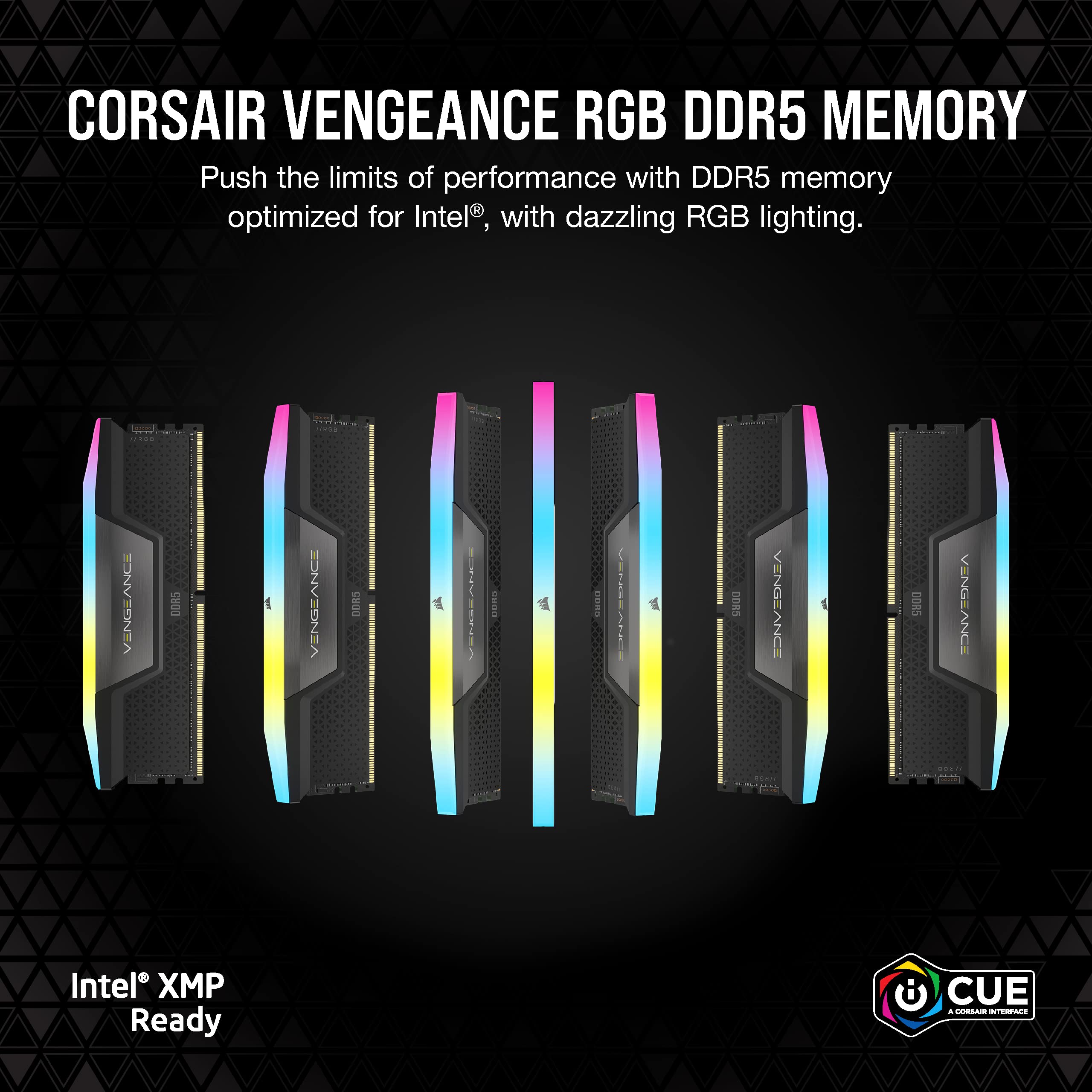 CORSAIR Vengeance RGB DDR5 RAM 16GB (2x8GB) 5200MHz CL40 - Black, Intel XMP iCUE Compatible, Model CMH16GX5