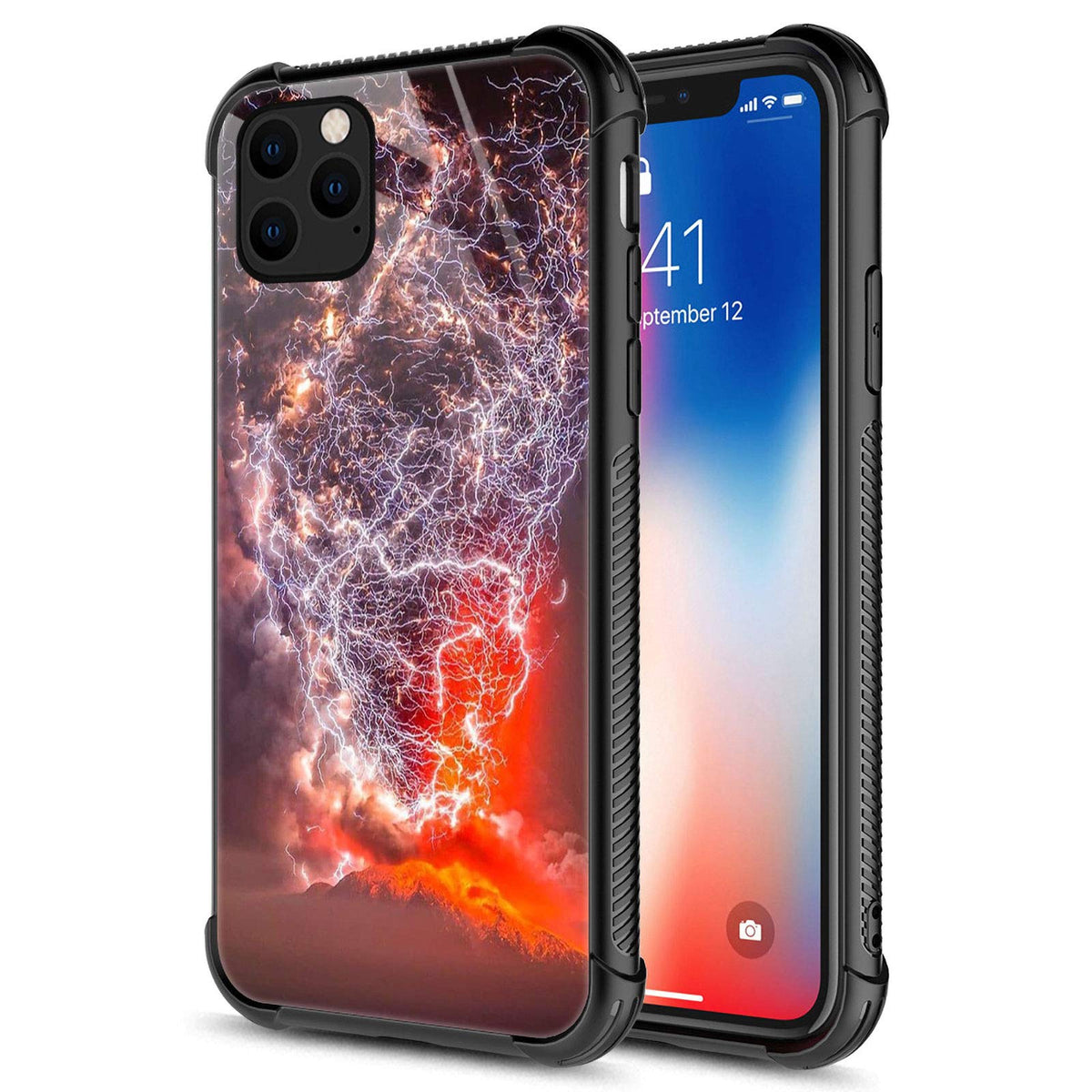 Carloca Compatible With Iphone 12 Pro Max Case,Volcano Lightning Nature Iphone 12 Pro Max Cases,Graphic Design Shockproof Anti S