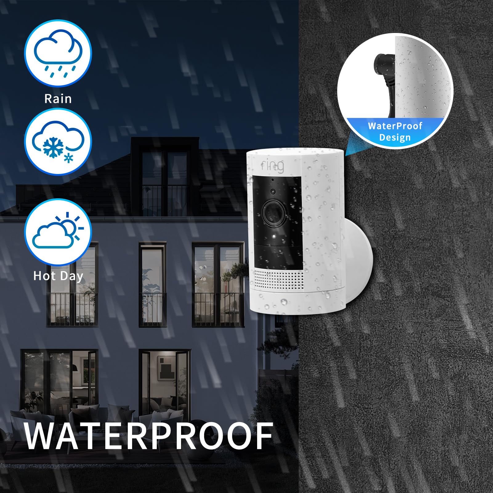 Charge Cords 30Ft For Ring Weatherproof Indoor Outdoor Charging Cable With Quick 2Amp Power Adapter For Ring Stick Up Cam Batter