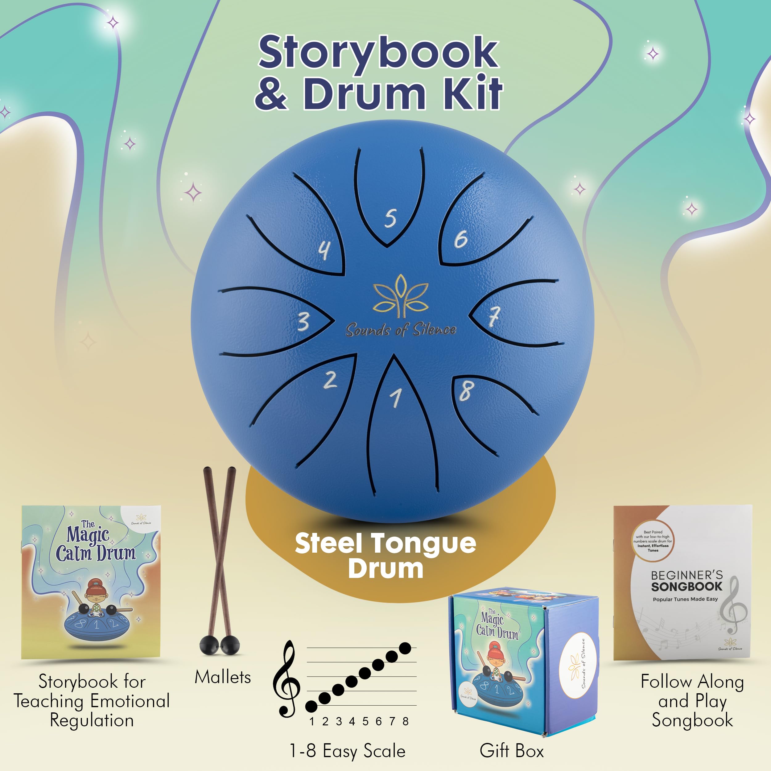 Steel Tongue Drum For Kids   Emma'S Magic Calm Drum Sing A Long Drum With Storybook And Songbook, Anger Management Toys, Musical