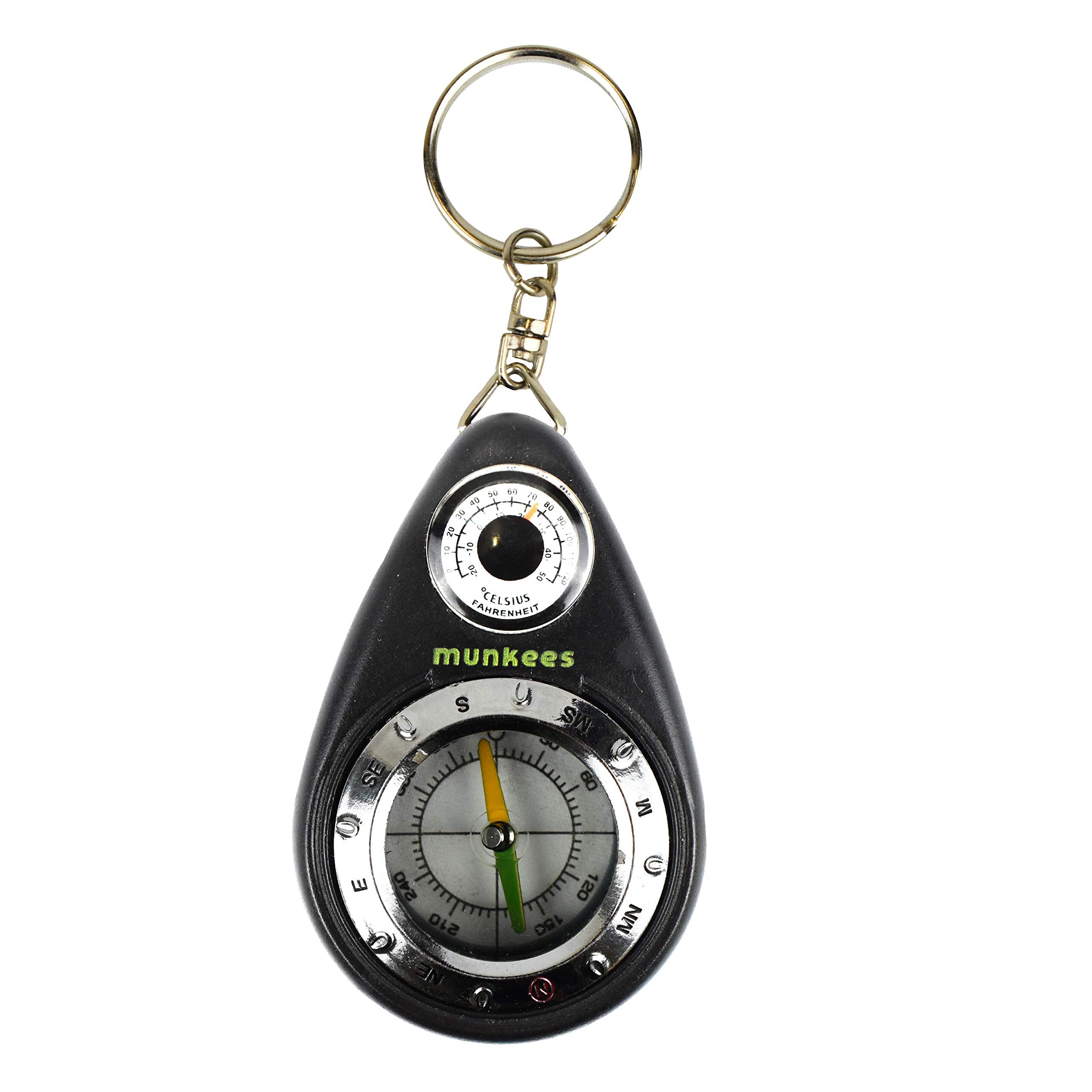 Ace Camp Munkees Small Compass And Thermometer Keychain, Mini Pocket-Sized Waterproof Keyring Gear For Camping, Hiking, Backpack