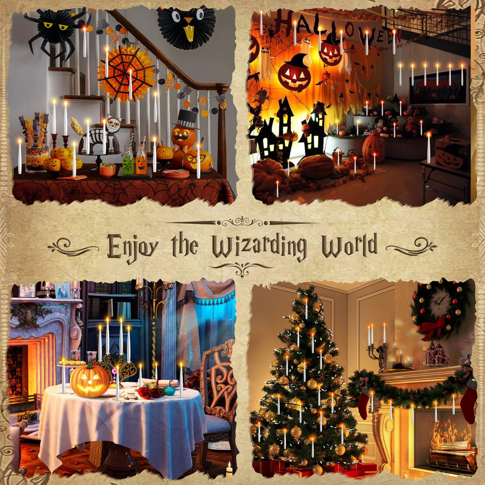 Floating Candles With Wand   18 Pcs Halloween Decorations Magic Flameless Candles Flickering Warm Light Battery Operated Led Han