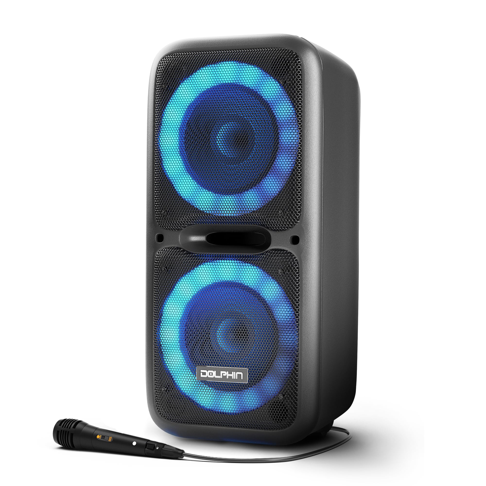 Dolphin Boxparty 2120 Dual 12' Party Speakers   Portable & Rechargeable Sound With Microphone, Bluetooth, Usb, Hi Fi Amp, Powerful Bass, 5 Band Equalizer & Led Lights   Long Battery Life   2X12 Inch