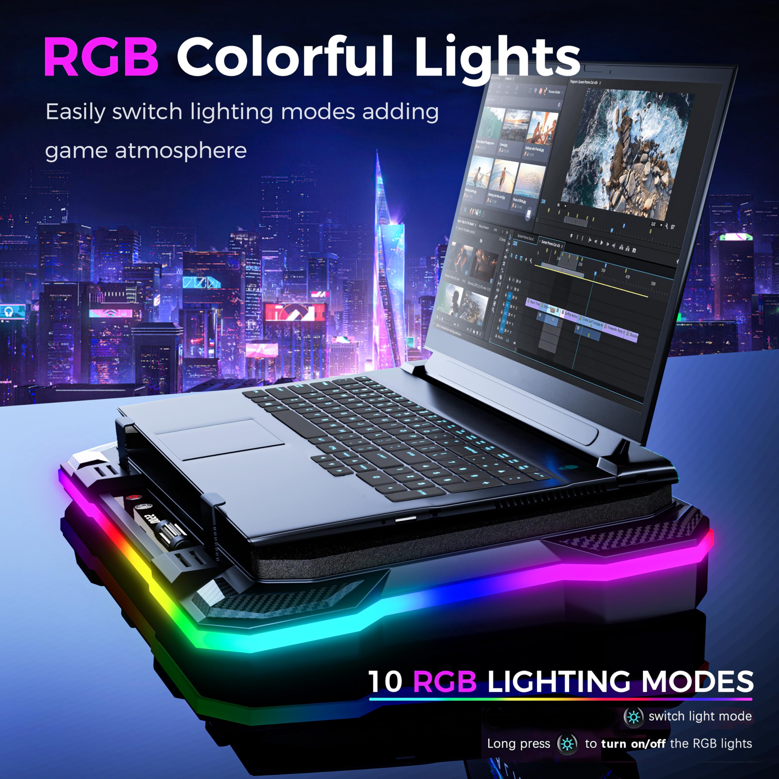 Aicheson Gaming Laptop Cooling Pad With Powerful Cooler Fans, Rgb Lighting And Phone Holder For 15 19 Inch Laptops And Pc Comput