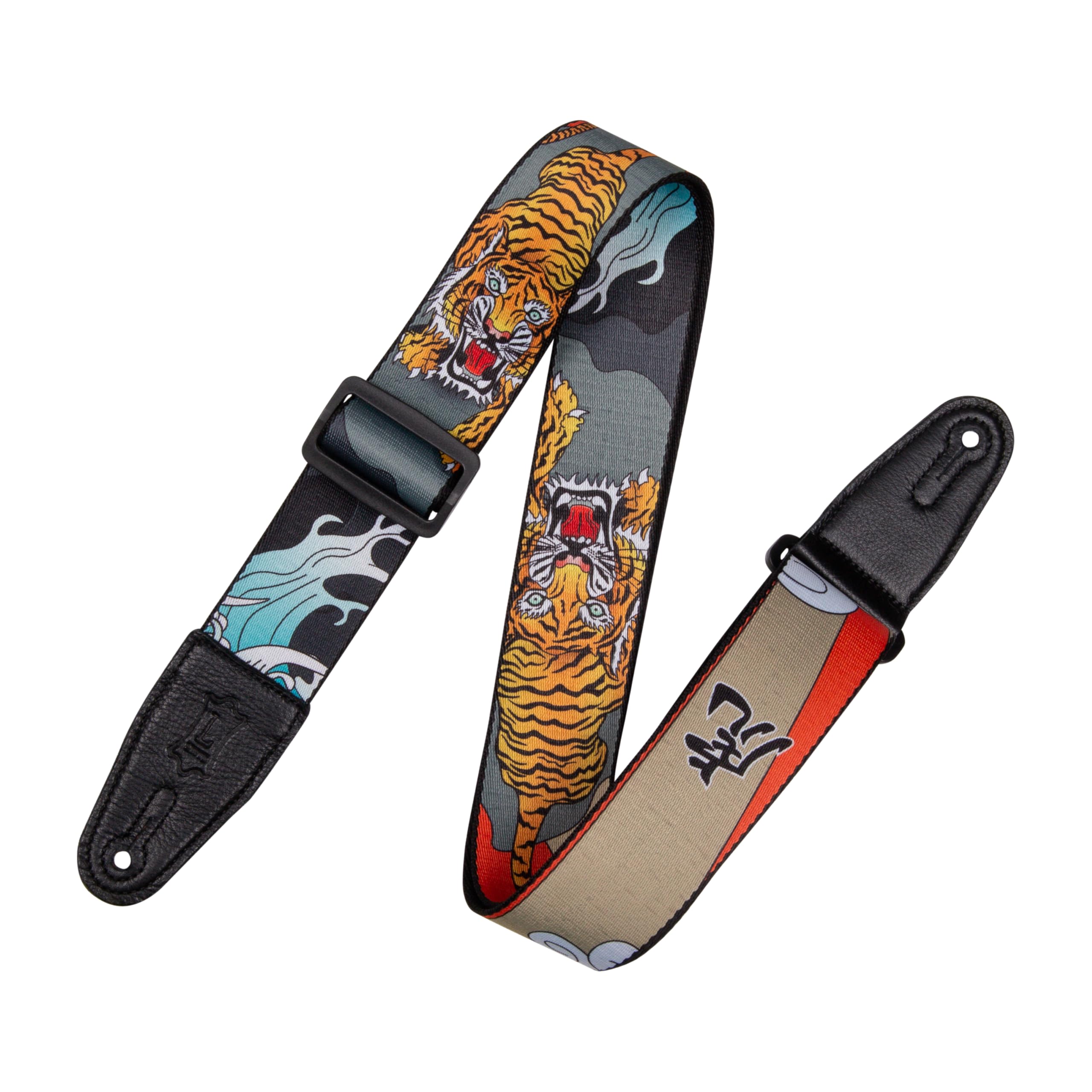 Levys Leathers 2    Wide Polyester Guitar Strap with Genuine Leather Ends; Japanese Traditional Tiger Motif (MPD2-124)
