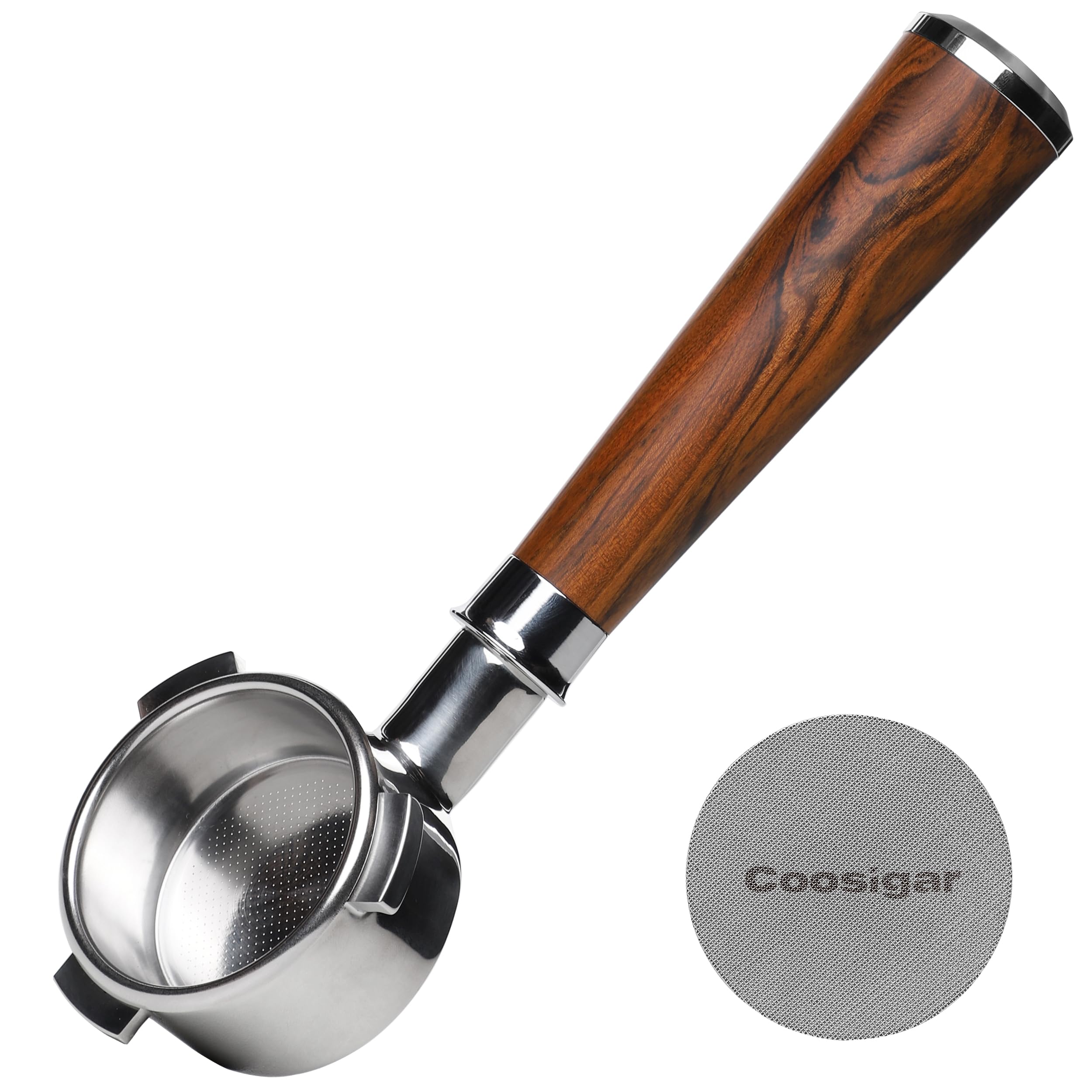 54Mm Bottomless Portafilter With Puck Screen | Fits For 54Mm Breville Machines | Stainless Steel Portafilter And Mahogany Handle