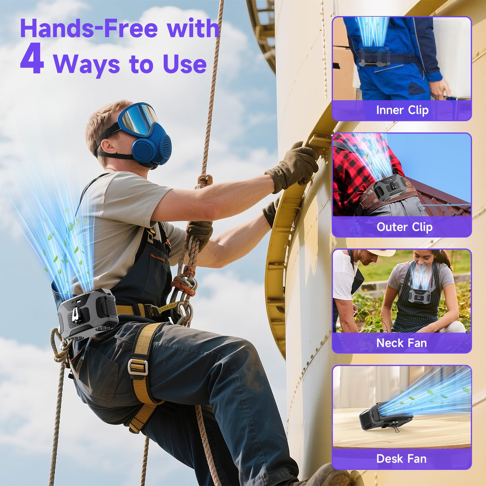 Rowxubau Portable Waist Fan With 5 Speeds, 20000Mah Battery Hands-Free Rechargeable Belt Fan, 16000Rpm Strong Airflow, Dual-Side