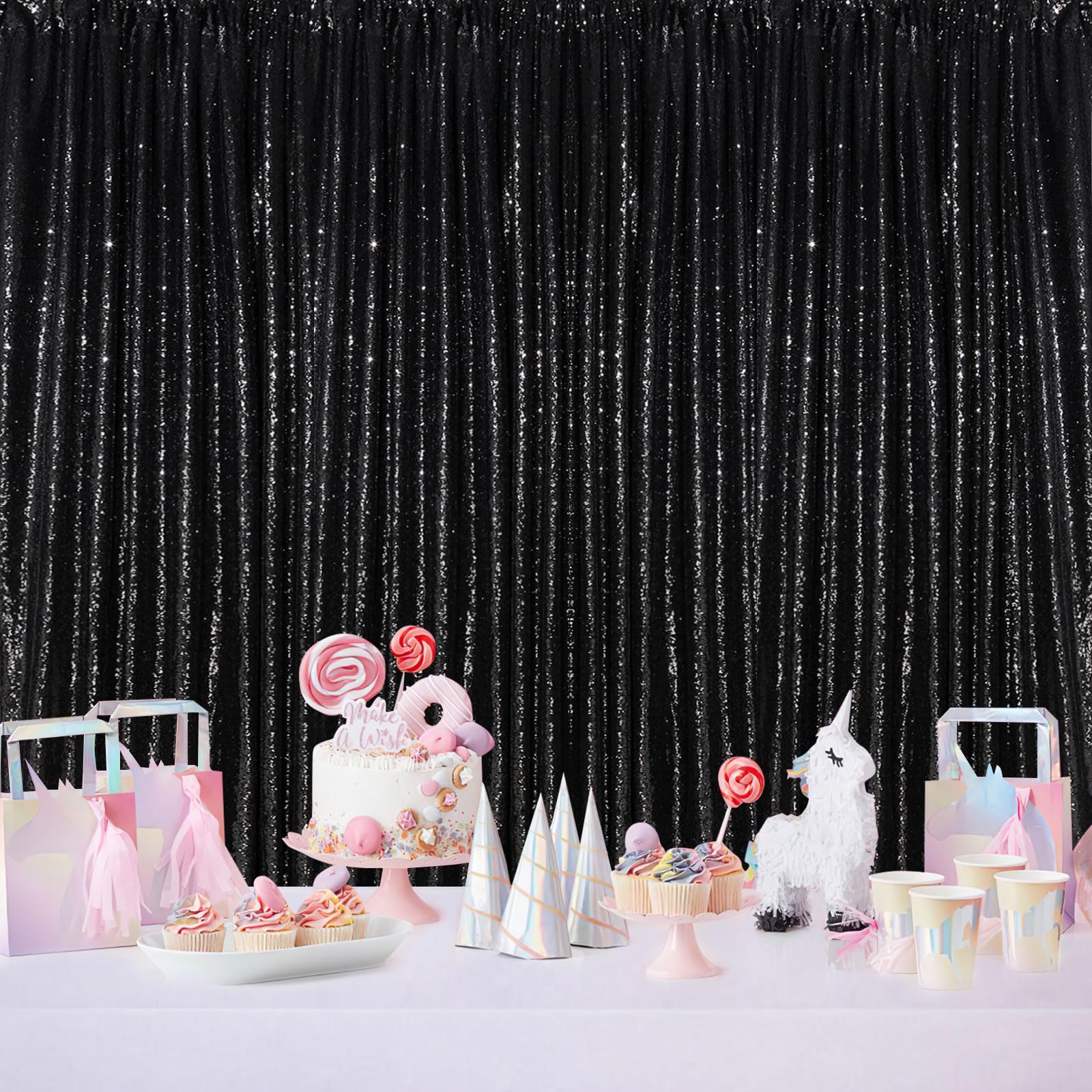 Black Backdrop For Graduation Decorations: 2Ftx8Ft Black Sequin Halloween Backdrop Curtains Panels Wedding Ceremony Party Home D