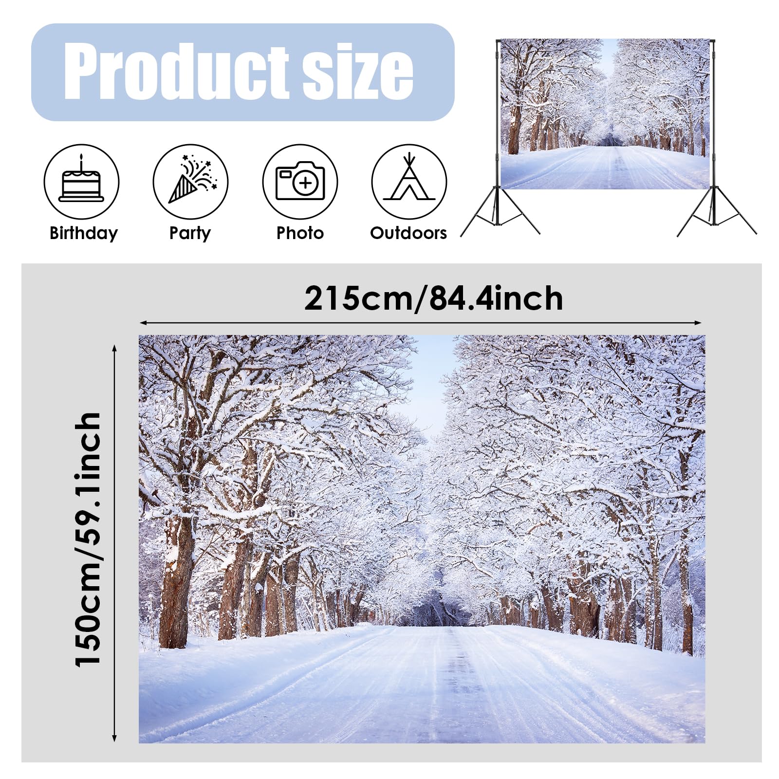 7 X 5 Ft Christmas Winter Wonderland Backdrop - Large White Snow Forest Trees Natural Scenery Landscape Wall Hanging Photo Backg