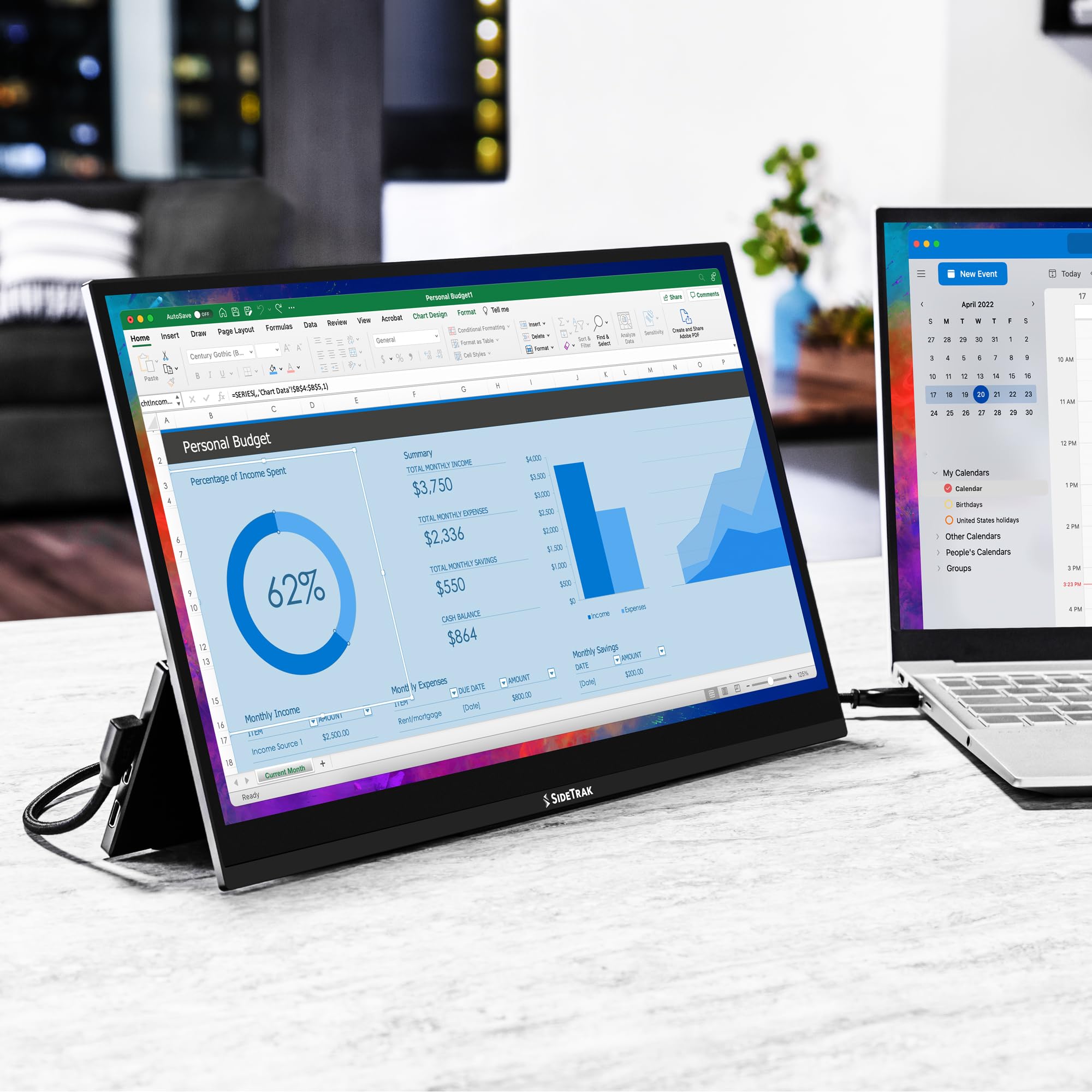 Sidetrak Solo Pro 15.8'' Touchscreen Portable Monitor Extender   Fhd 1080P Led Ips Screen, Mac, Pc, And Chrome Laptops, Powered