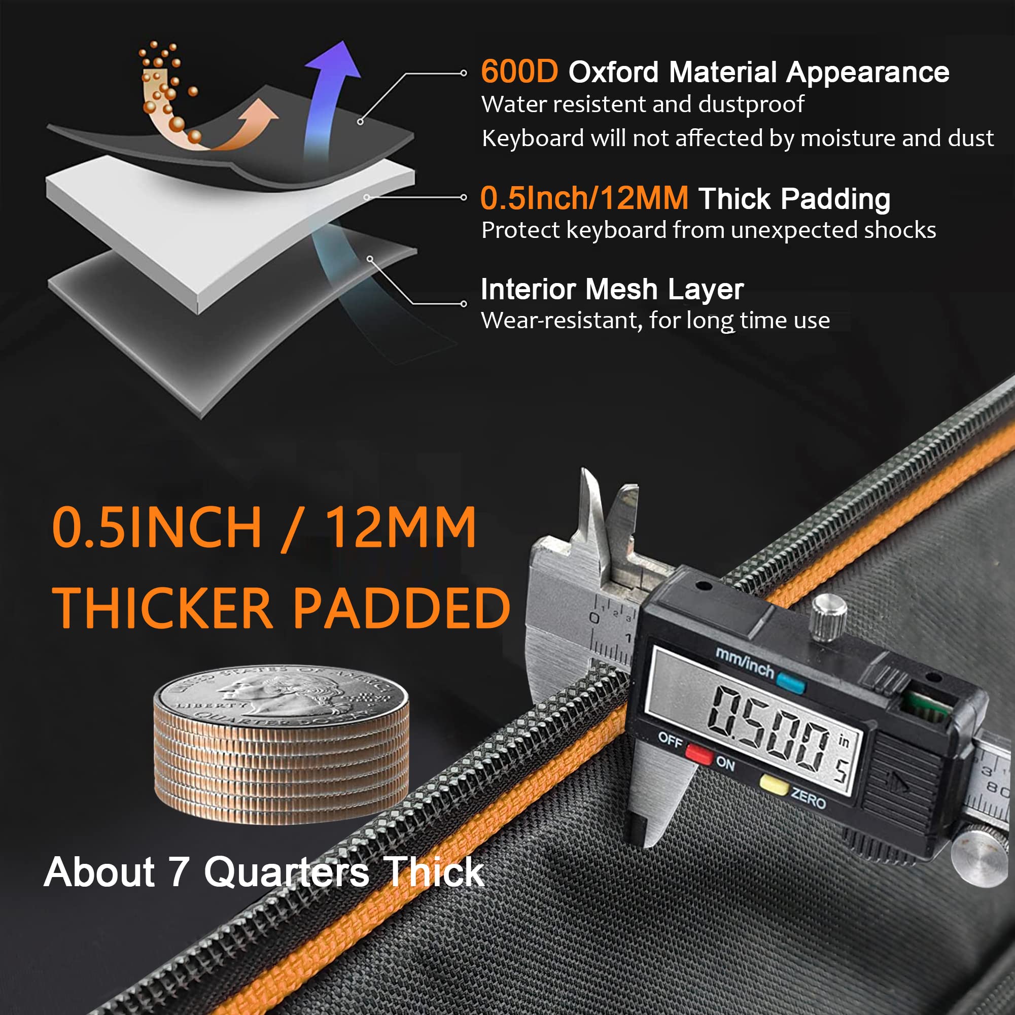 61 Key Keyboard Gig Bag Case,Portable Durable Keyboard Piano Waterproof 600D Oxford Cloth With 10Mm Cotton Padded Case Gig Bag 4