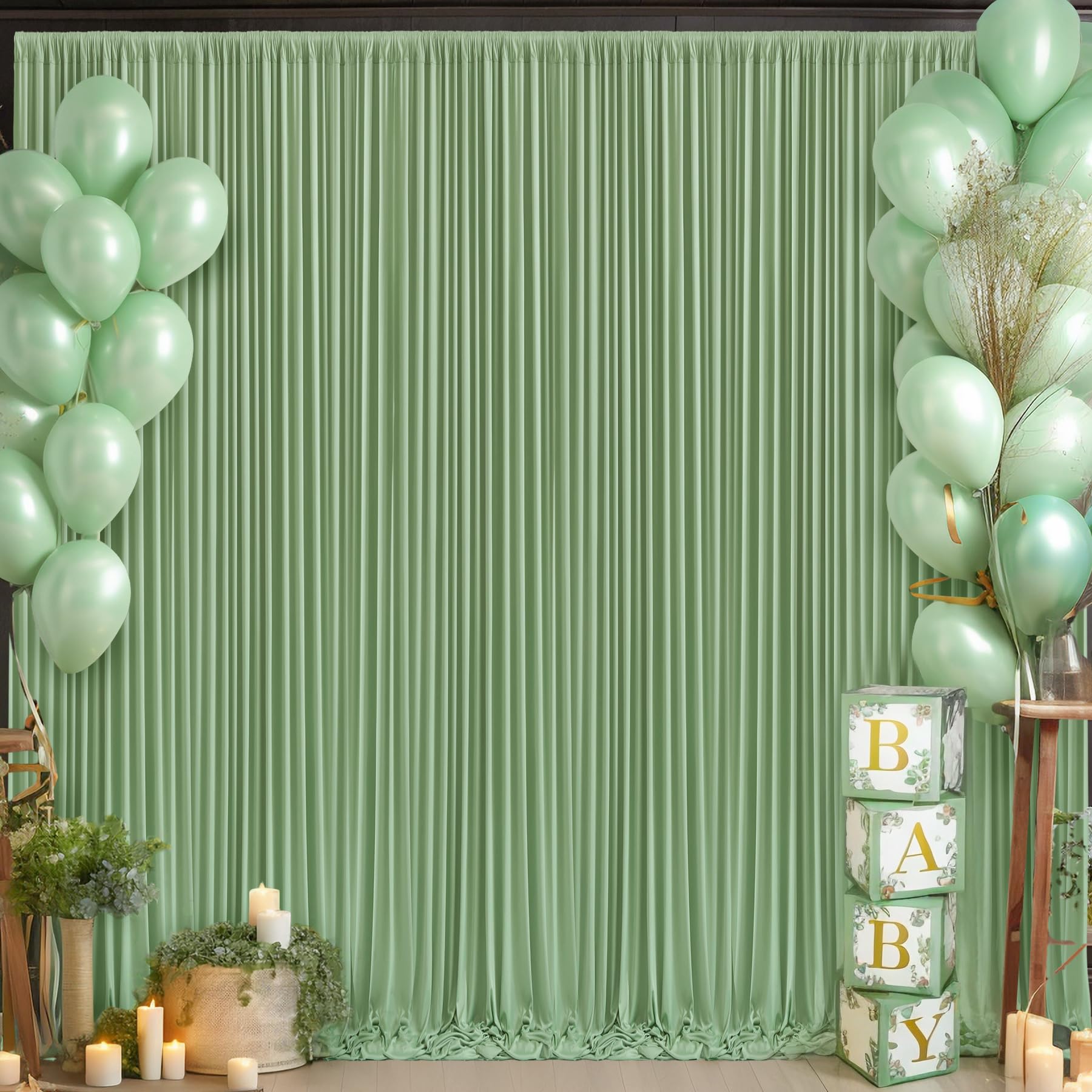 8 Panels Sage Green Backdrop Curtain For Parties Wrinkle Free Dark Green Photo Curtains Backdrop Drapes Fabric Decoration For We