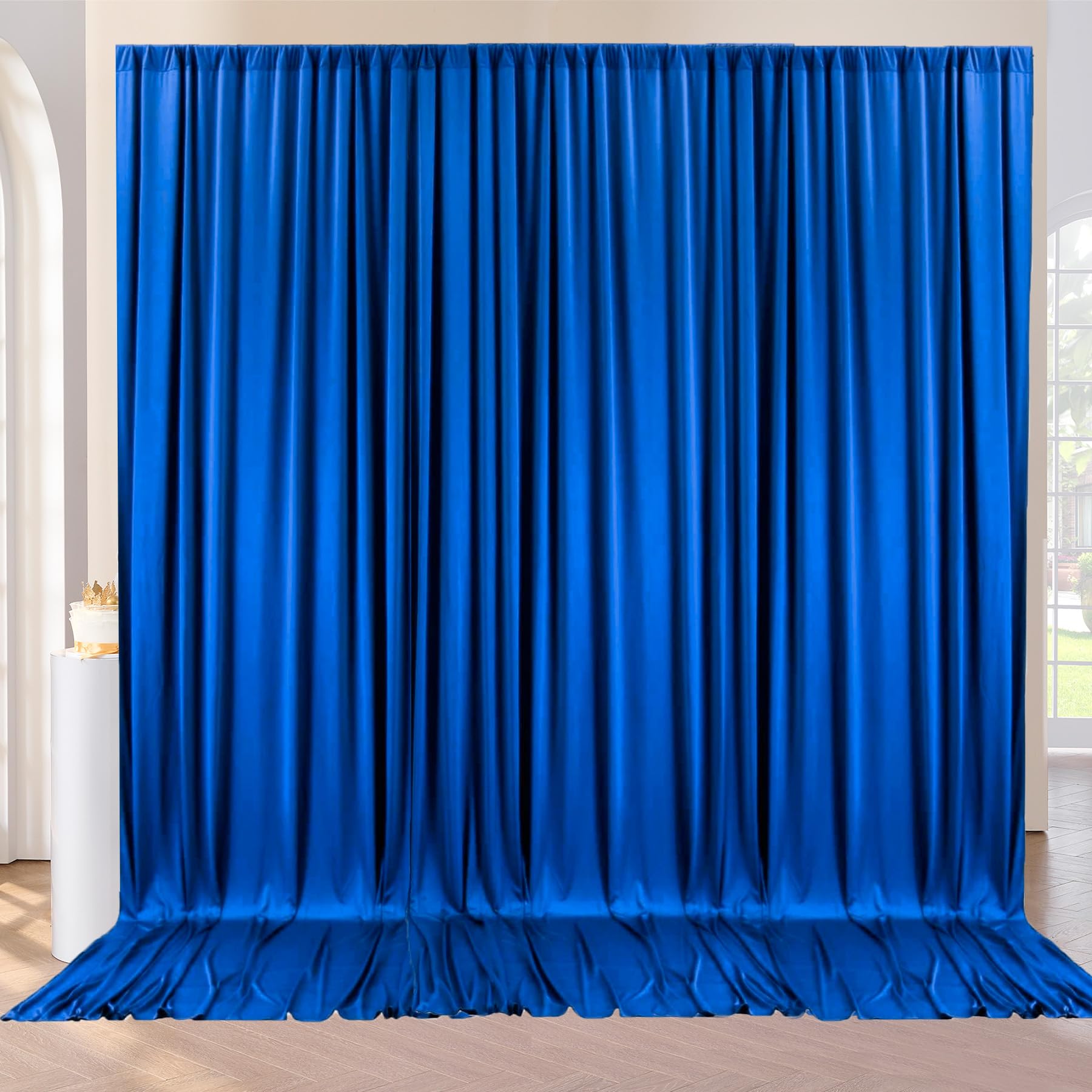 10Ft X 10Ft Wrinkle Free Royal Blue Backdrop Curtain For Parties, 2 Panels 5X10Ft Silky Polyester Blue Photo Backdrop Drapes For