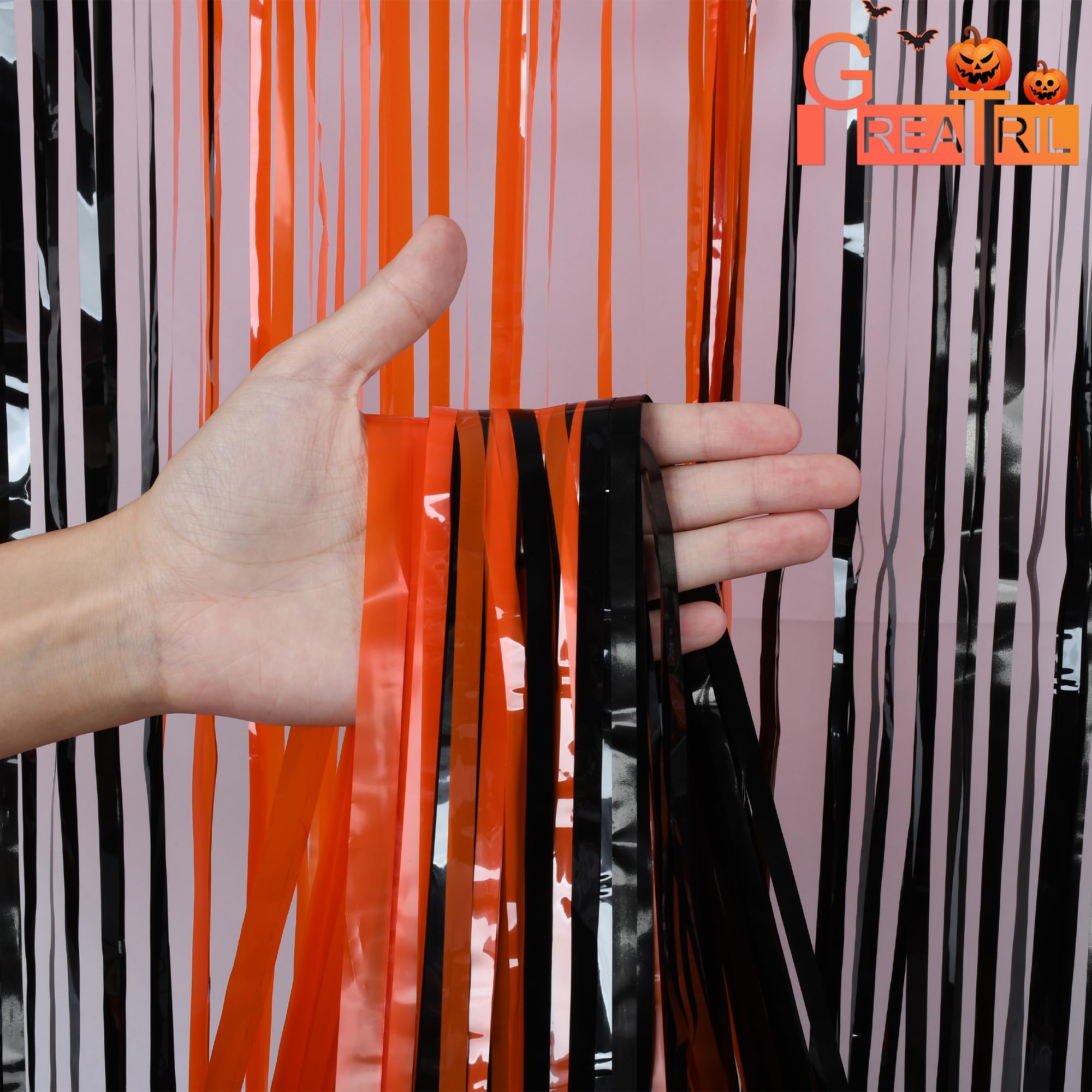 Black Orange Streamers Party Backdrop   Greatril Tinsel Fringe Curtain For Halloweens/Pumpkin/Birthdays Party Decoration   3.2Ft