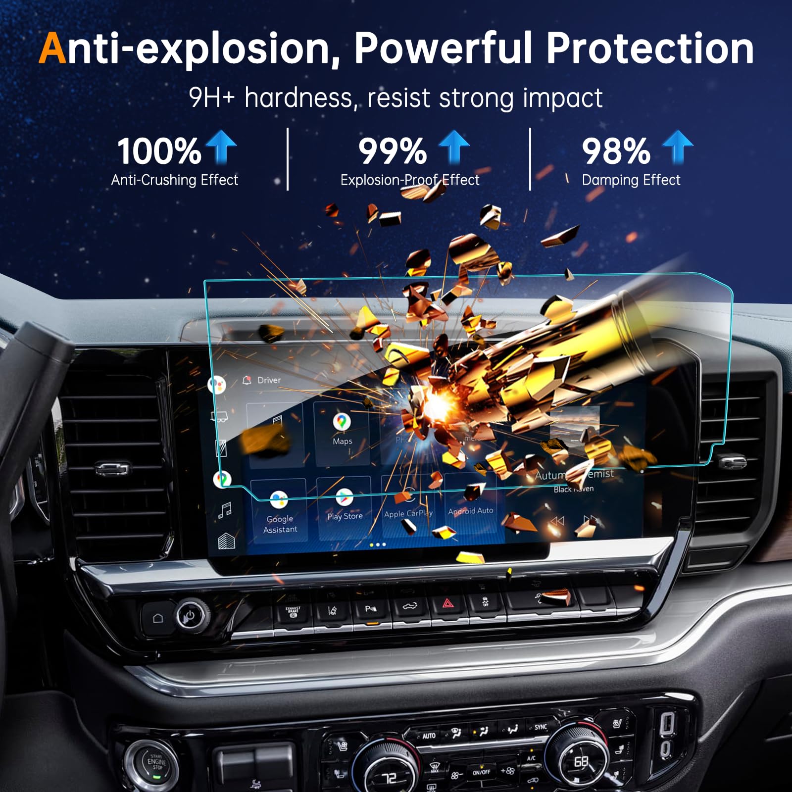 Shaohao 2024 2025 Chevy Silverado 1500 Screen Protector Matte 2022 2024 2025 Chevy Silverado Sierra 1500 2500Hd 3500Hd Accessories 13.4 Inch Touch Screen Tempered Glass Anti Glare Smooth Screen Cover