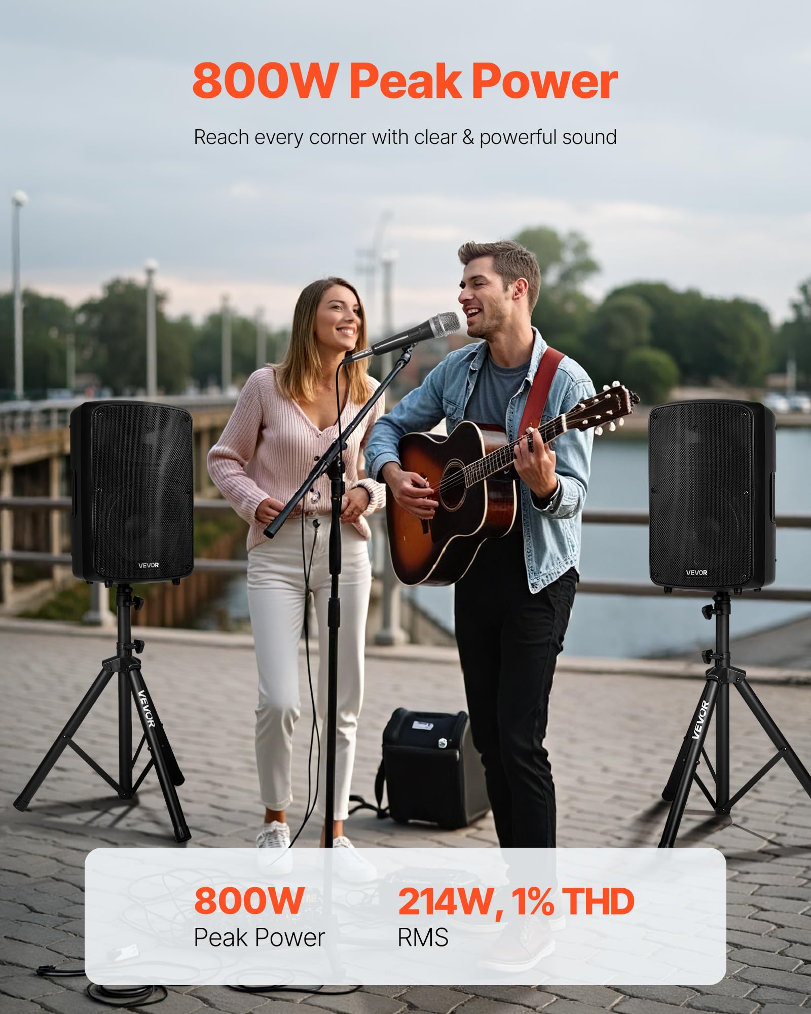 Vevor Portable Pa System With Wireless Microphone & Speakers, 800W Bluetooth Pa System, 6-Channel Mixer, Dual 10 Speakers, Usb/S