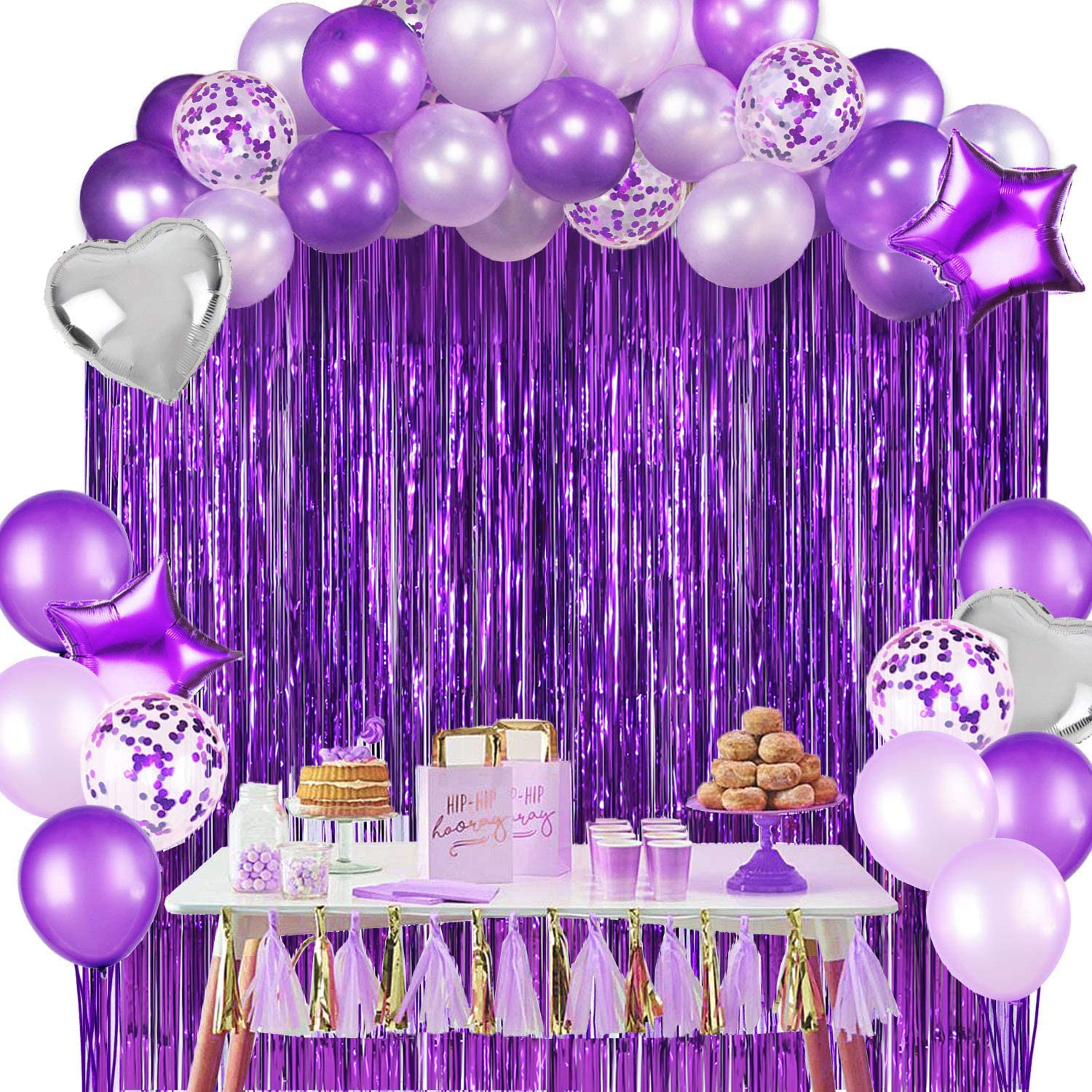 Purple Backdrop Curtains For Party Supplies   6.5X6.5 Ft, Pack Of 2 | Lilf Foil Fringe Curtain Streamers Tinsel Backdrop For Bir