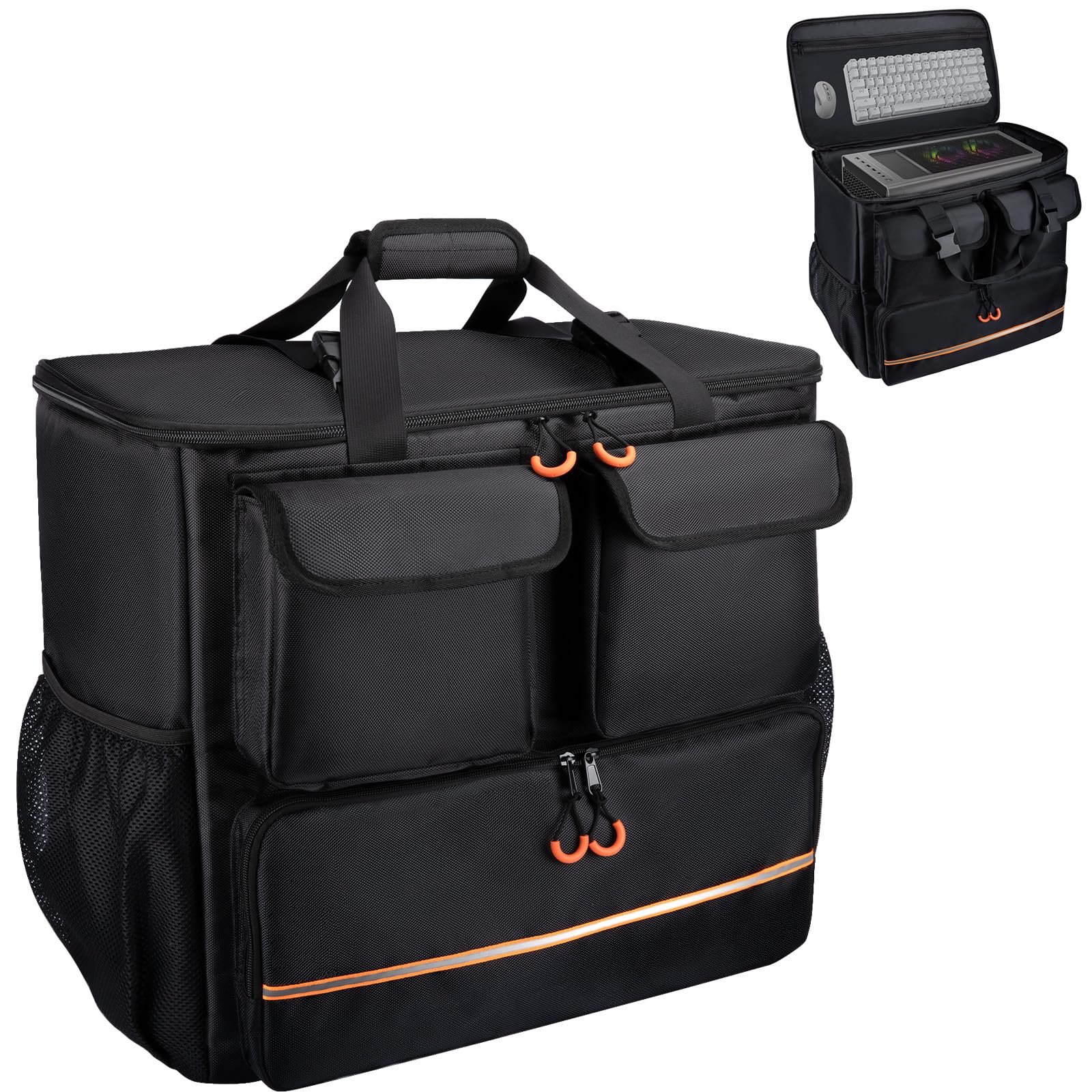 Computer Desktop Mid Tower Large Carrying Case, PC Travel Case for Computers Box for Moving, Portable Gaming Backpack for Keybo