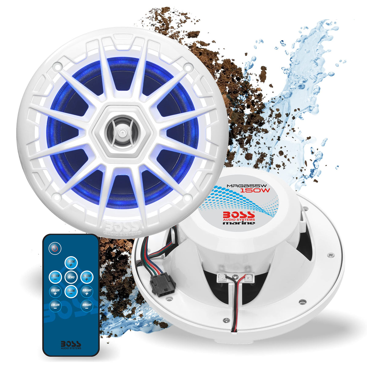 Boss Audio Systems Mrgb55W 5.25 Inch Marine Speakers   Weatherproof, 150 Watts Per Pair, 75 Watts Each, Multi Color Illumination