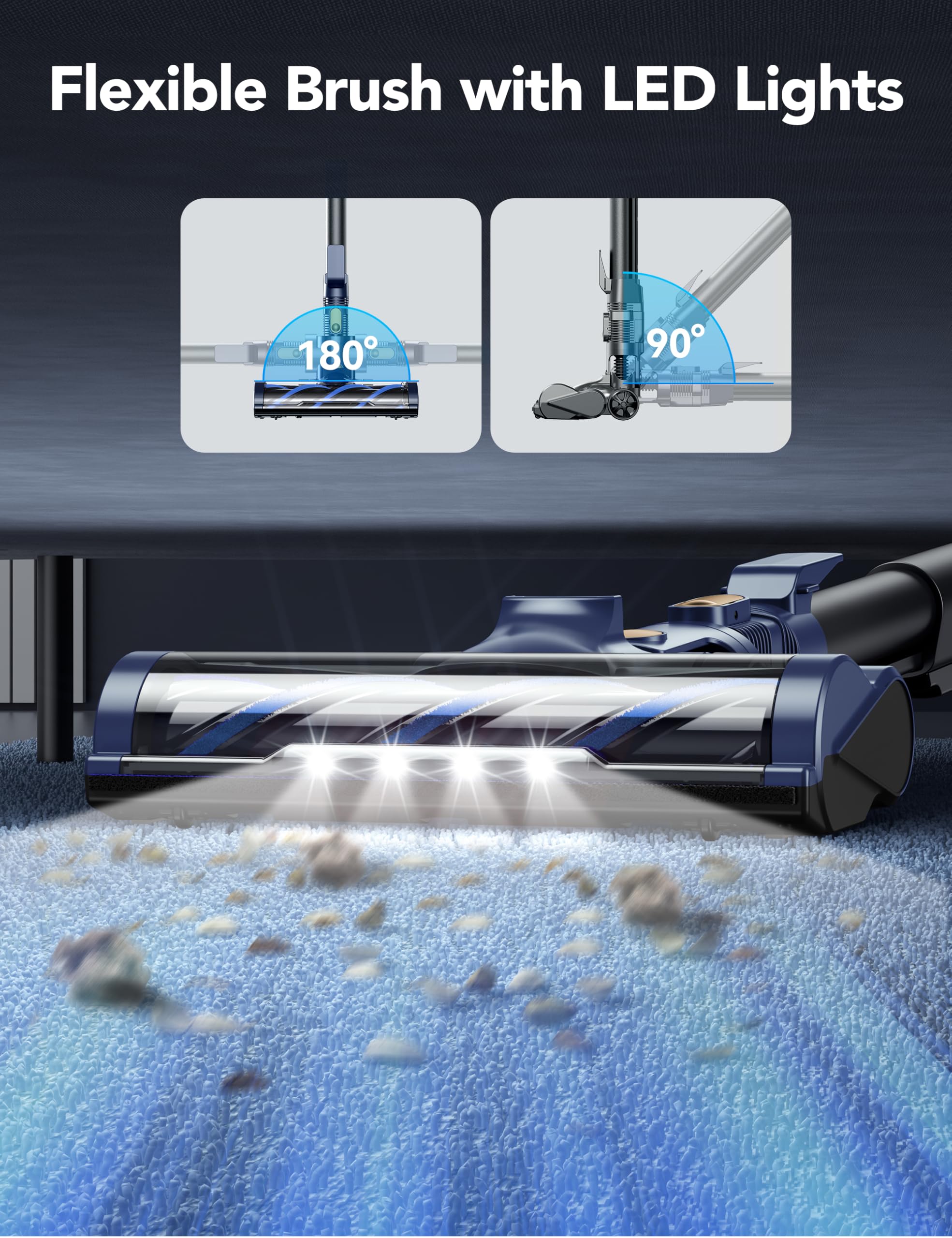 Qikcln Cordless Vacuum Cleaner, Rapid Clean 23 Kpa Powerful Suction, 1.3 L Large Capacity, 2 Modes & 30Mins Runtime, Rechargeabl