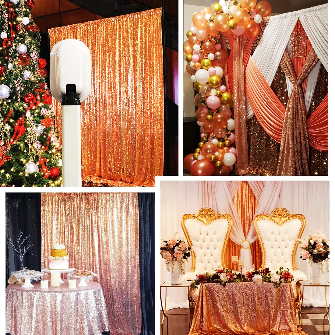 Poise3Ehome Rose Gold Sequin Backdrop, 2 Panels Sequin Backdrop Curtain, 2Ftx8Ft Sequin Curtains For Party Wedding Sequence Back