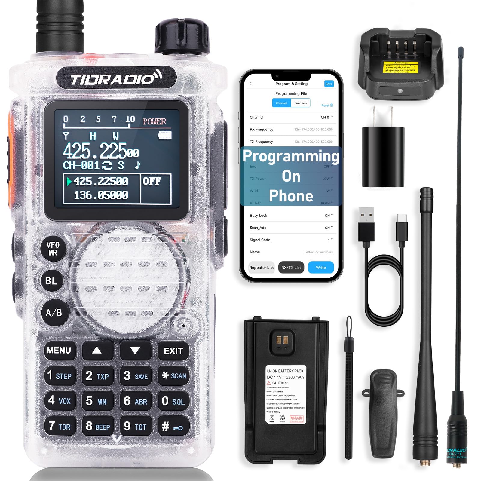 (2Nd Gen) Tidradio H8 Gmrs Handheld Radio With Bluetooth Programming, Repeater Capable, Noaa, Long Range Two Way Radios, Walkie 