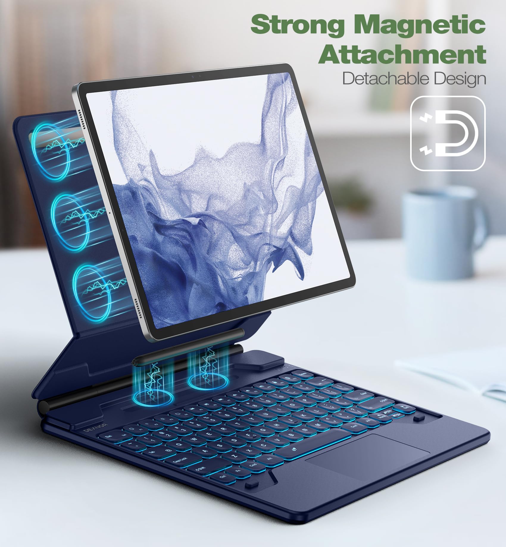 Dexnor Galaxy Tab S10+/S9+/S9 FE+/S8+/S7+/S7 FE Case with Keyboard, 12.4 Stand, Multi-Touch Trackpad, Back