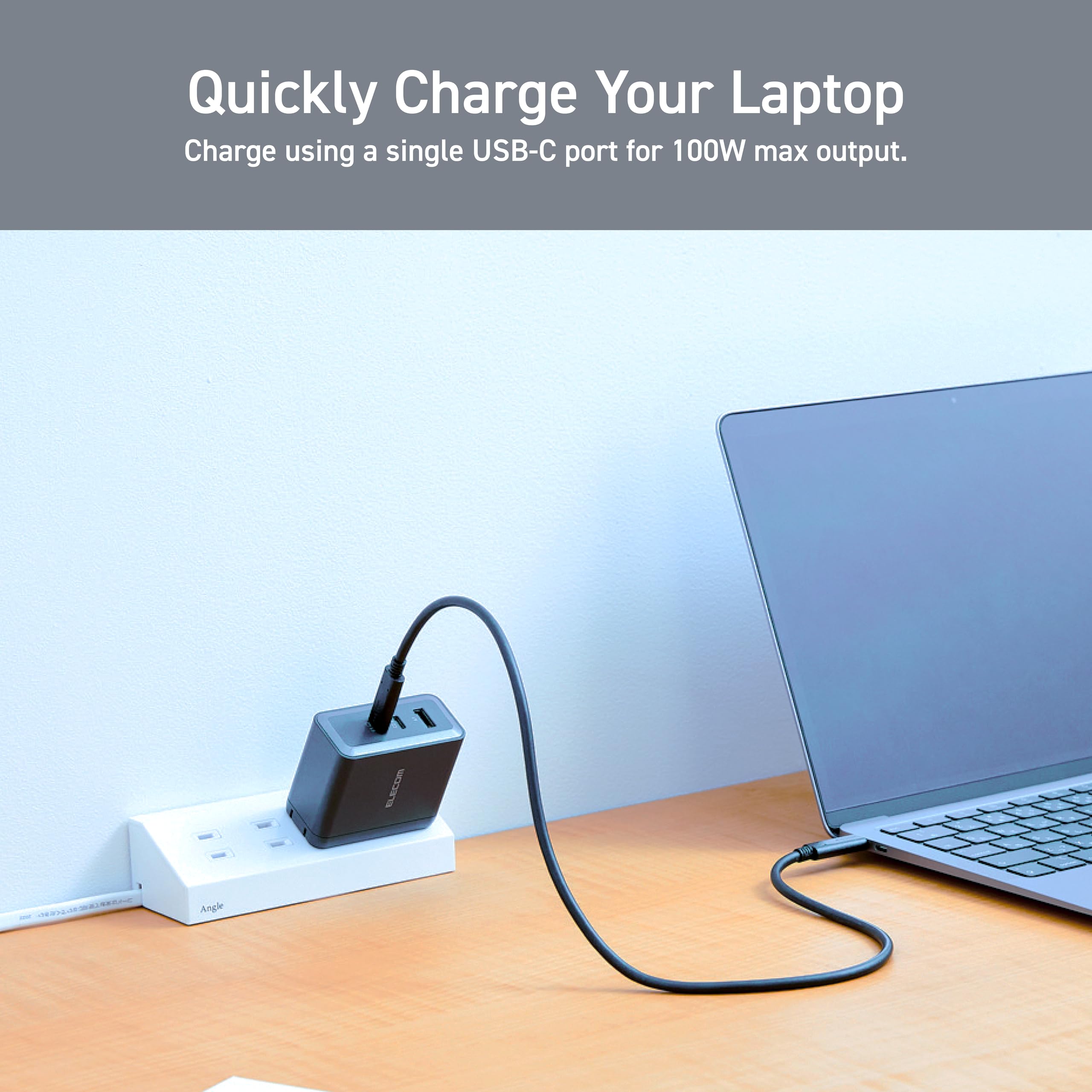 Elecom 100W Usb C Wall Charger Block, 3 Multi Port Gan Ii Smart Pd, Ultra-Fast Charging, Compact Power Adapter For Multiple Devi