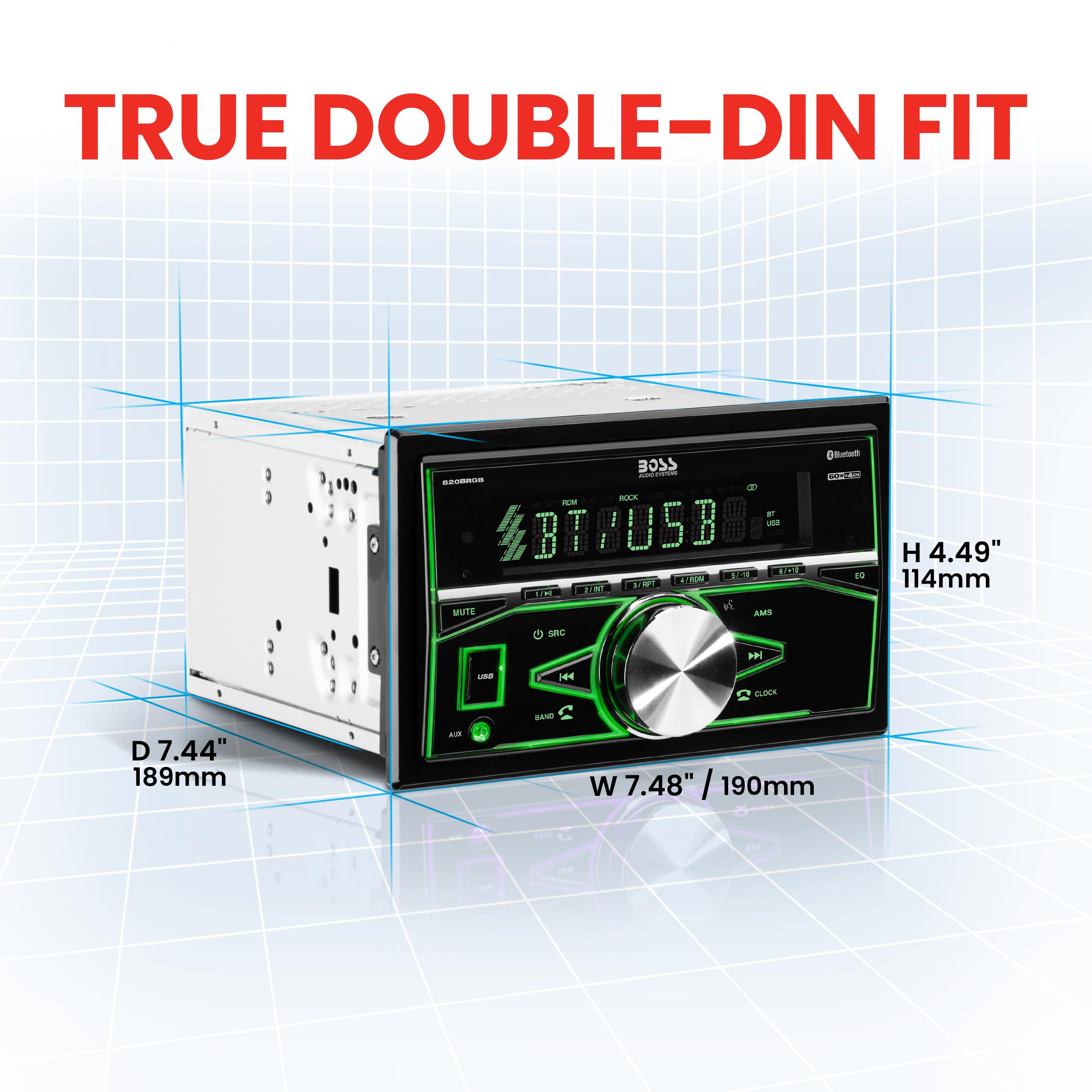 Boss Audio Systems 820Brgb Car Stereo   Double Din, Bluetooth, No Cd Dvd Player, Am/Fm Radio Receiver, Multi Color Illumination,