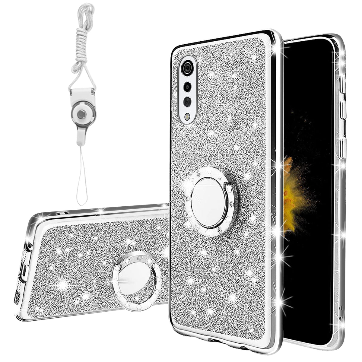 For Lg Velvet 5G Case (Lm-G900), Lg Velvet 5G Uw Case Glitter Luxury Sparkles Tpu Silicone Slim Cute For Women Girls With Kickst