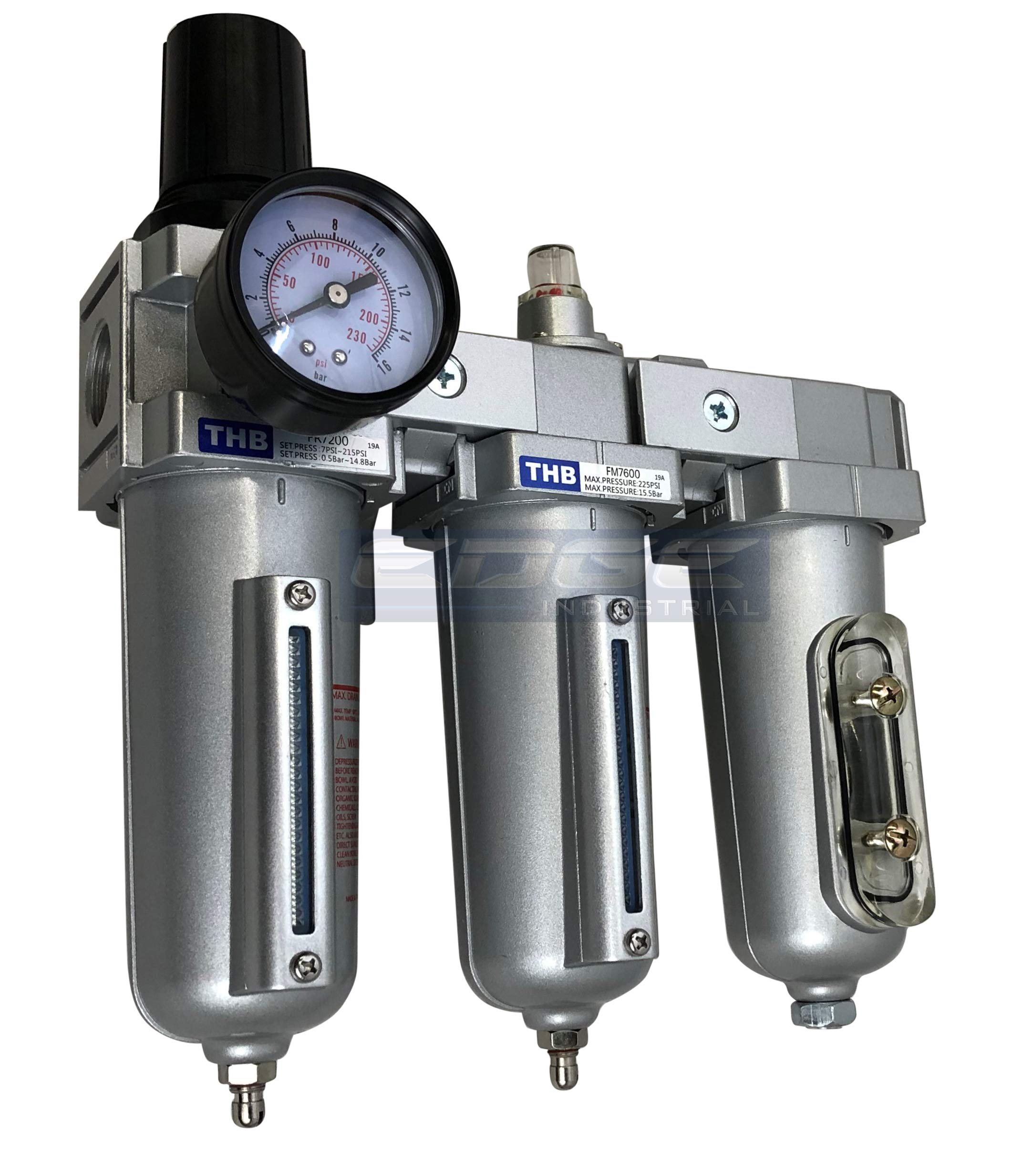 3 Stage, Heavy Duty Industrial Grade Filter Regulator Coalescing Desiccant Dryer System For Compressed Air Lines, Metal Bowls, G