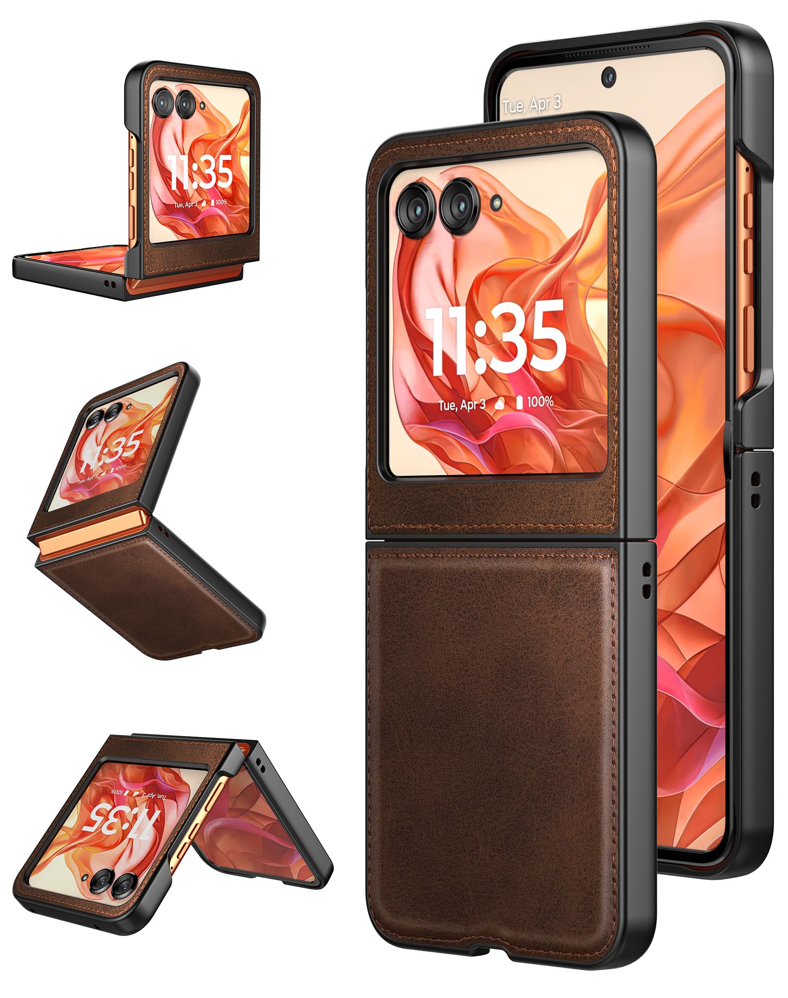 Foluu for Motorola Razr 2024/2025/2026 Case, Leather + Hard PC Shell Ultra Thin Slim Durable Protective Phone Case Cover (Brown)